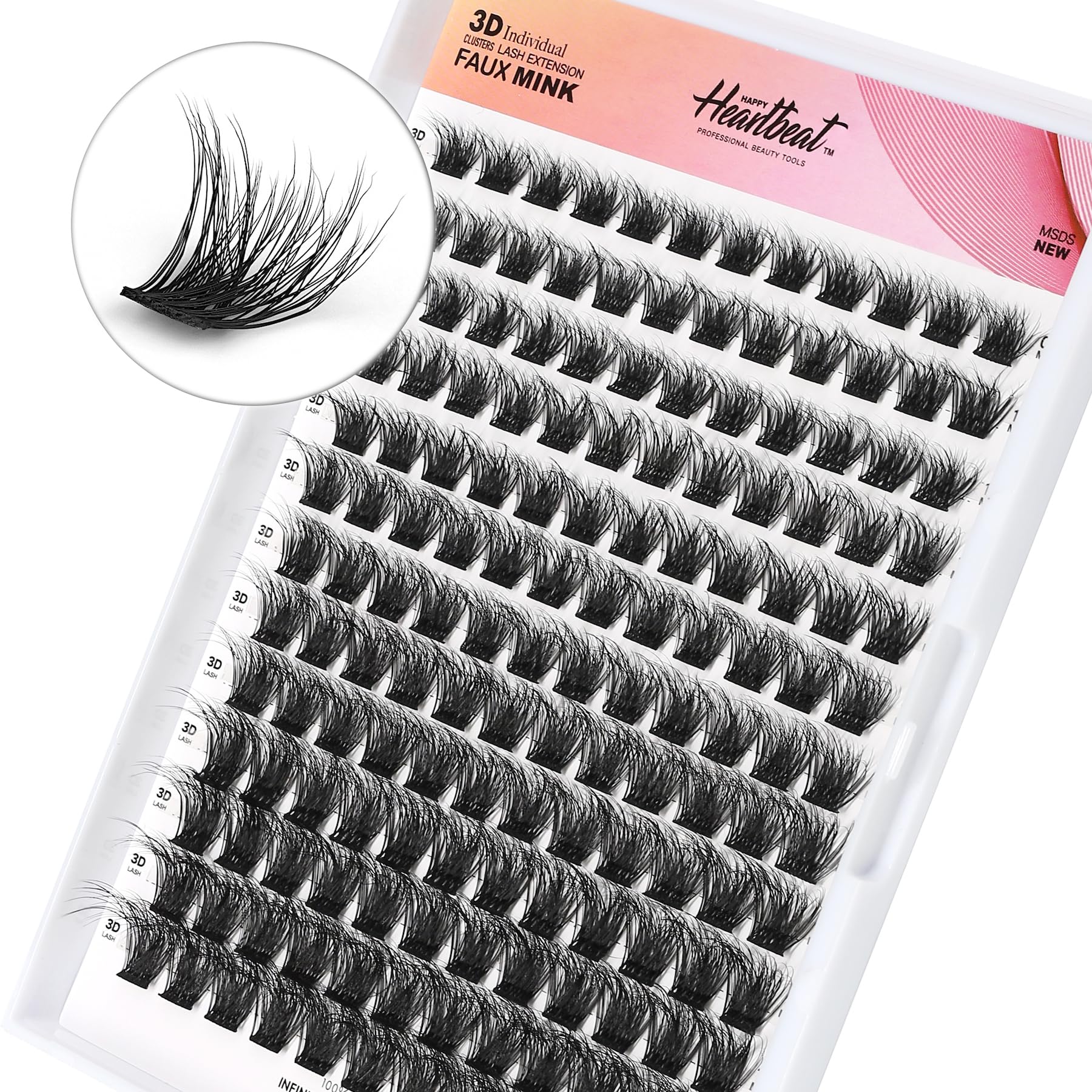 Lashes Clusters 9-16mm C Curl Faux Mink Soft Eyelash Extension C/D Curl Individual Lashes Extensions DIY Clusters Lashes -Happy Heartbeat (M1-9-16, 3D Black-C Curl)