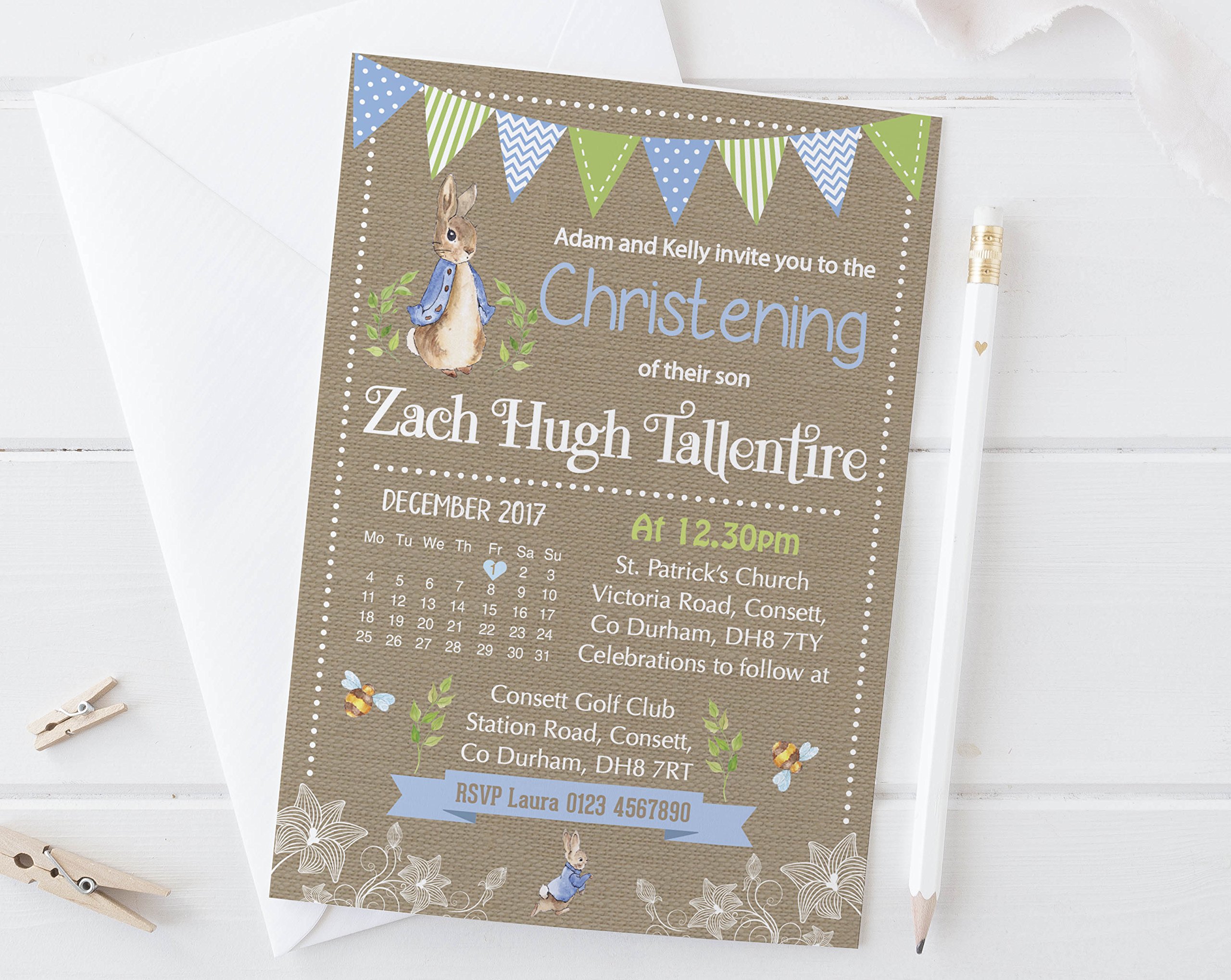 Personal Moments 10 Personalised Peter Rabbit Christening Baptism Naming Day Invites Invitations