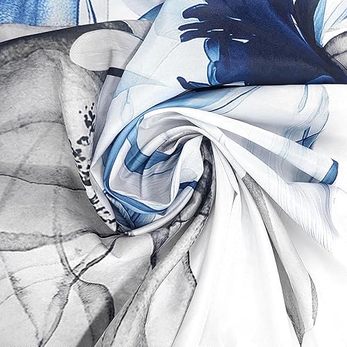 Miniatura 7 de Juego de cortinas de baño con flores azules y grises, cortinas de baño rústicas, estilo bohemio, con hojas florales, decoración de baño, tela