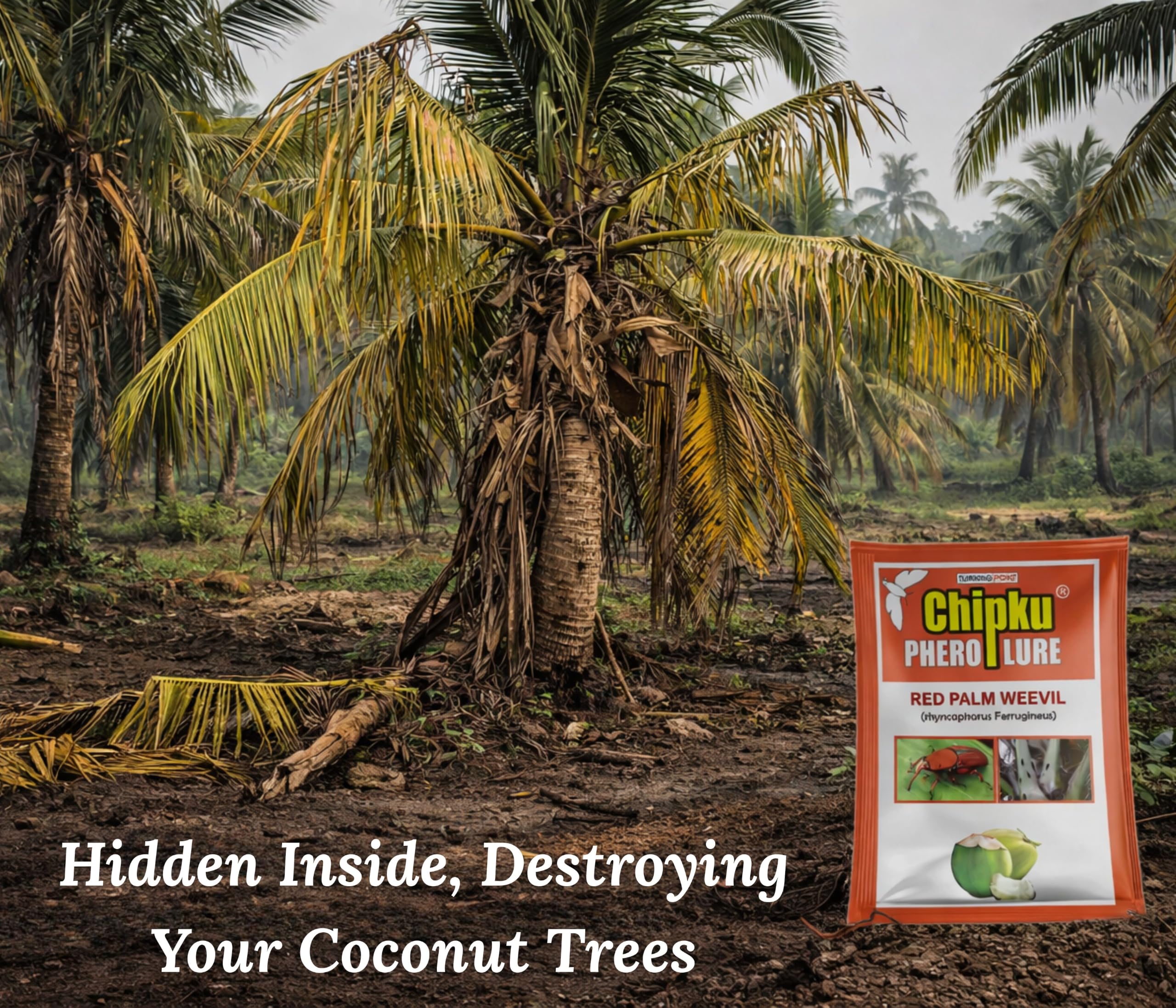 Chipku_Red Palm Weevil Pheromone Lure Against Rhyncophorus ferrugineus & Oryctes Rhinoceros (Only Lure Pack of 2) for Coconut Palm Tree Insects Control/Organic Farming/Turning Point Natural Care 4