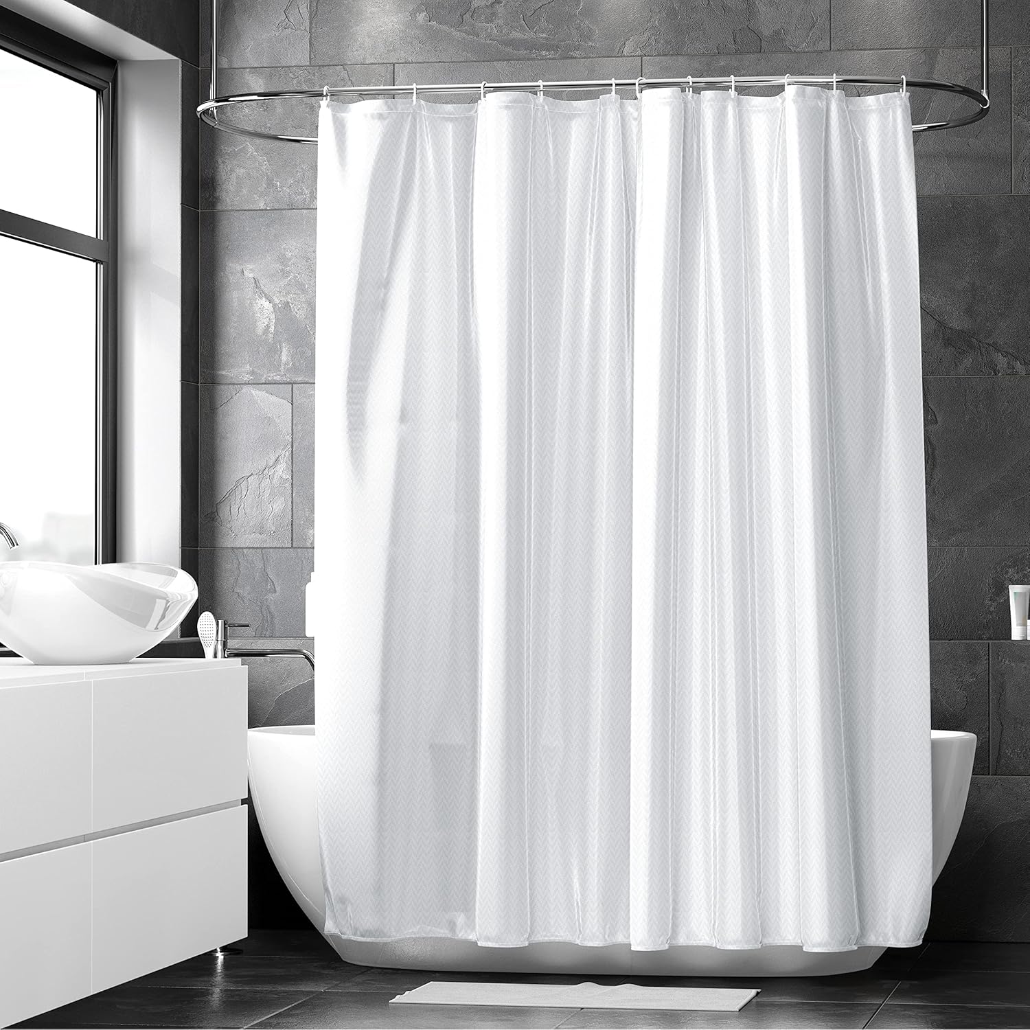 Encasa XO Polyester Plain Opaque Shower Curtain WaterproofZZ White