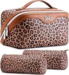BOYATU Travel Makeup Bags Cosmetic Organizer Bag: 3-Set Large Capacity Make up Bag - PU Leather Toiletry Bags for Women - Wide Open Portable Pouch with Divider & Handle (01-Light Blue)