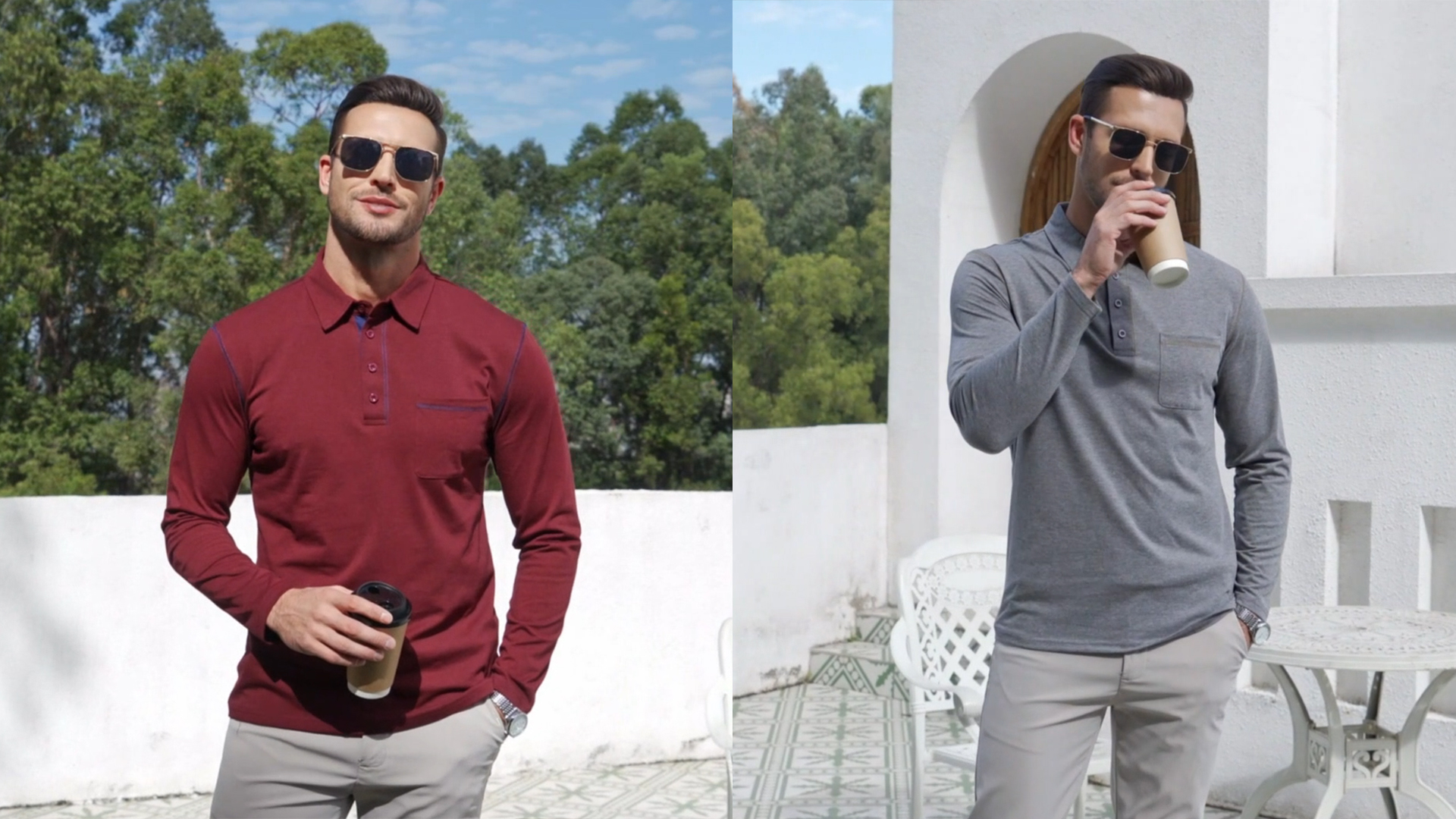 Polo clásico de hombre EDITCOZY manga larga camisa de golf | Ligera, transpirable, stretch, con botones, bolsillos, cuello, pulóver, casual para trabajo miniatura 7
