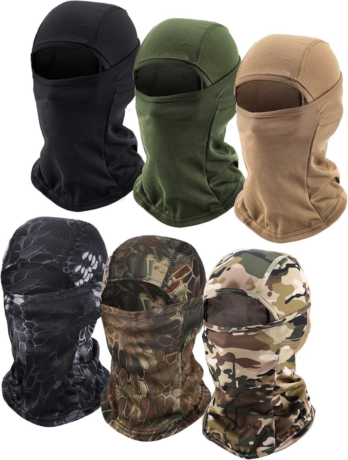 6 Pieces Balaclava Face Mask Motorcycle Windproof Camouflage Fishing Face Cover Winter Ski Mask (Black, Khaki, Army Green, Printed Black, Printed Green, Dark Green) at  Women’s Clothing store