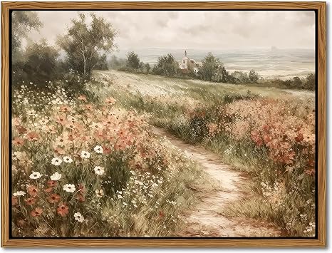 Vintage Framed Wall Art for Living Room Vintage Wildflower Pictures Oil Paintings Canvas Prints Country Flower Modern Farmhouse Wall Decor for Bathroom Bedroom Home Office 16x24in