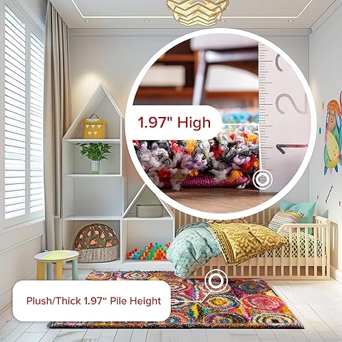 Miniatura 5 de nuLOOM Kindra Bohemian Circles Shag alfombra de área, 7 pies 10 pulgadas, cuadrada, multicolor