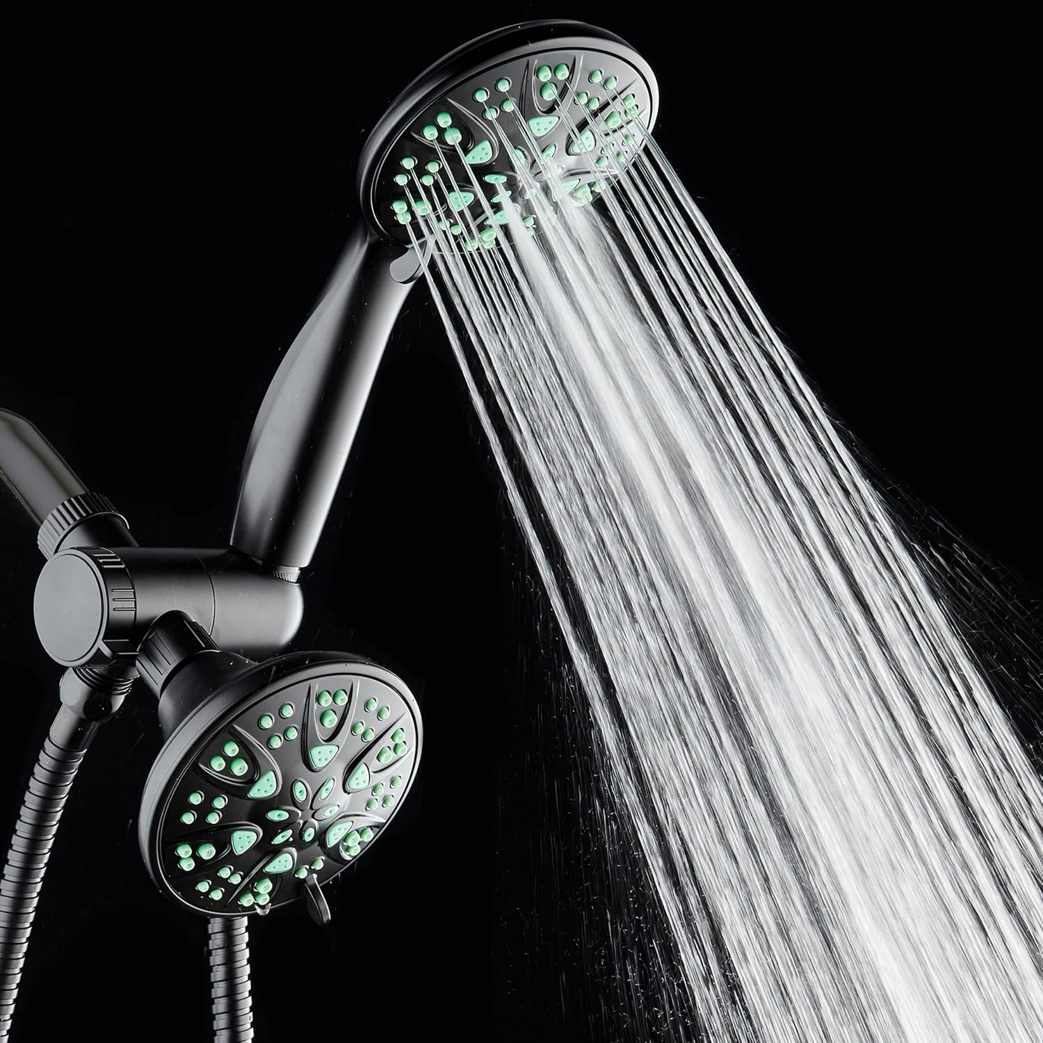 AquaDance Antimicrobial/Anti-Clog High-Pressure 30-setting Dual Head Combination Shower with Microban Nozzle Protection From Growth of Mold, Mildew & Bacteria for a Healthier Shower – Coral Green