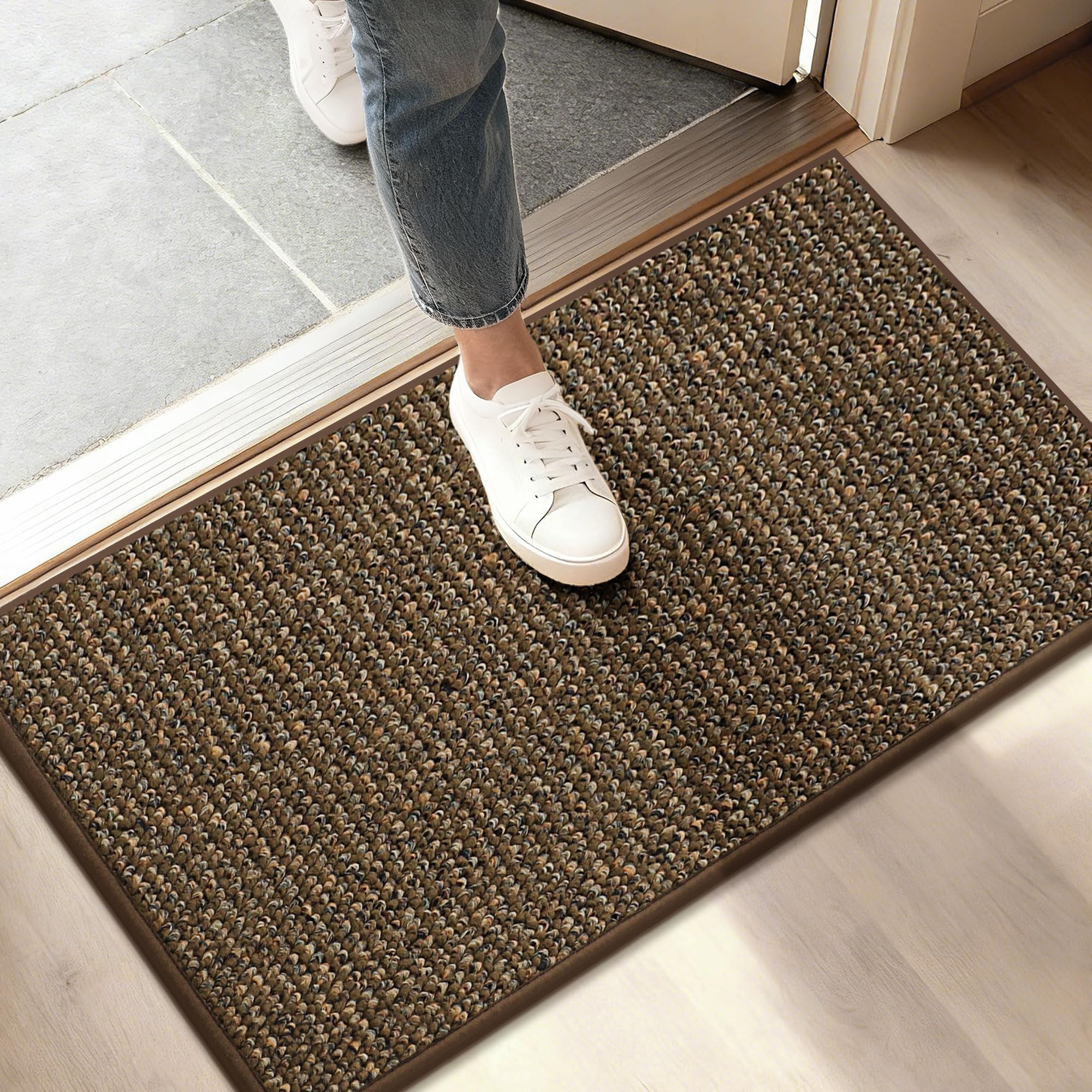 BEQHAUSE Dirt Trapper Door Mat 17" x 30", Non-Slip Doormats, Brown