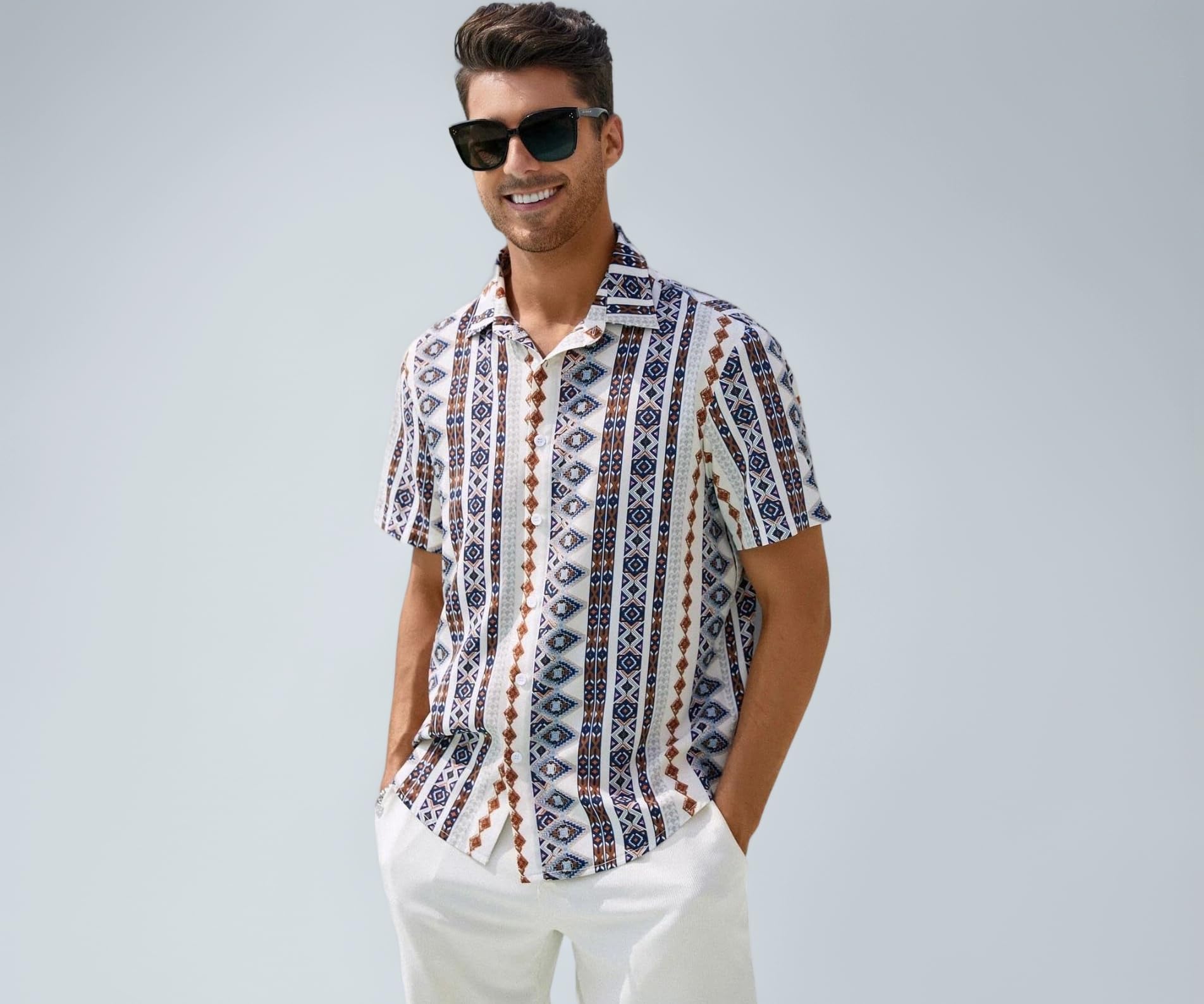 Men's Casual - Button Down Summer Shirt for Mans | Regular Fit Shirts for Man | Ideal for Travel |Picnic |Rayon Half Sleeve Printed Shirt's