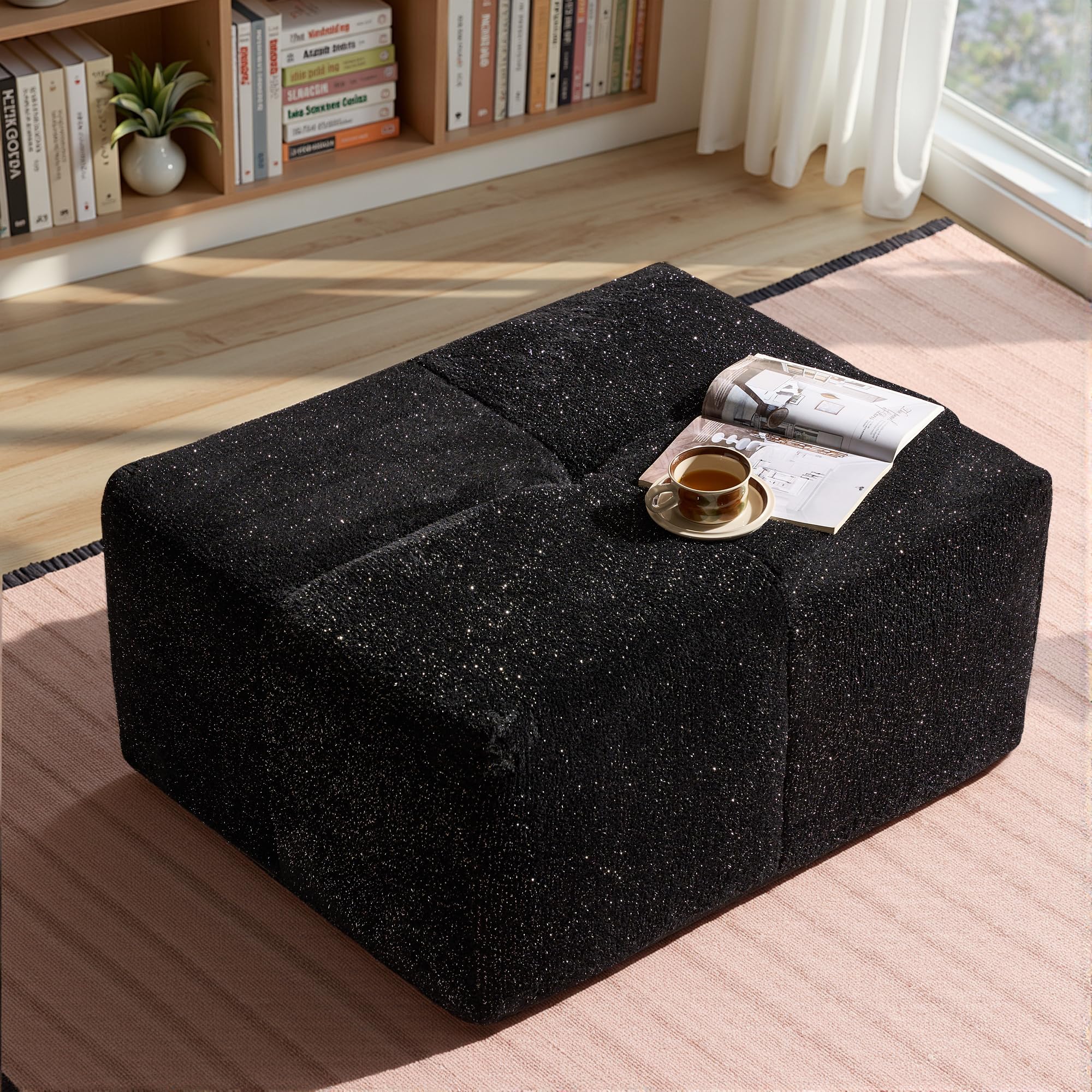 Modular Sectional Sofa Plush Fabric Ottoman for Living Room Bedroom Black