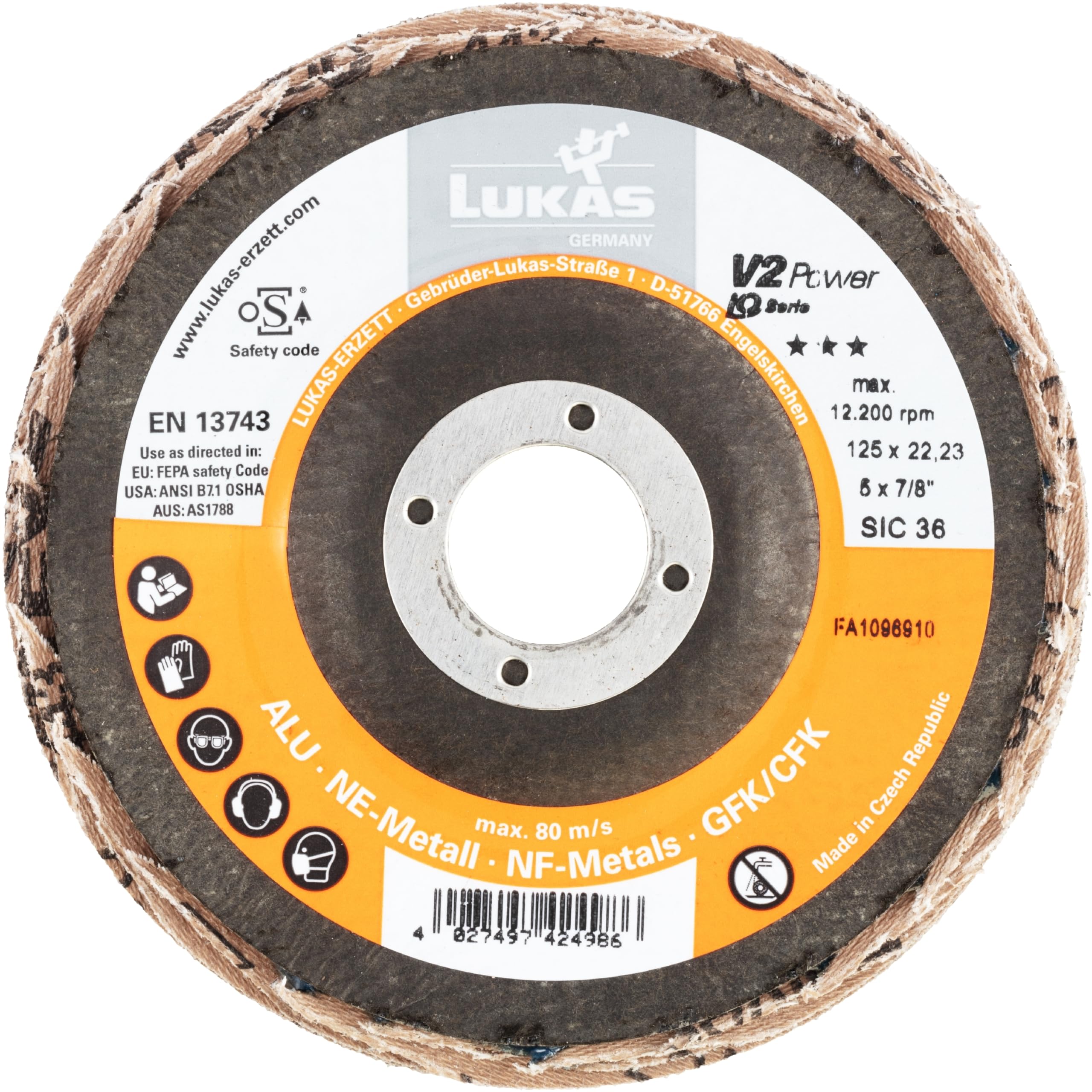 LUKAS-ERZETT Lot de 10 disques à lamelles V2 Power universels Ø 125 mm Carbure de silicium Grain 36 | Plat - 14 x 13 x 13 cm