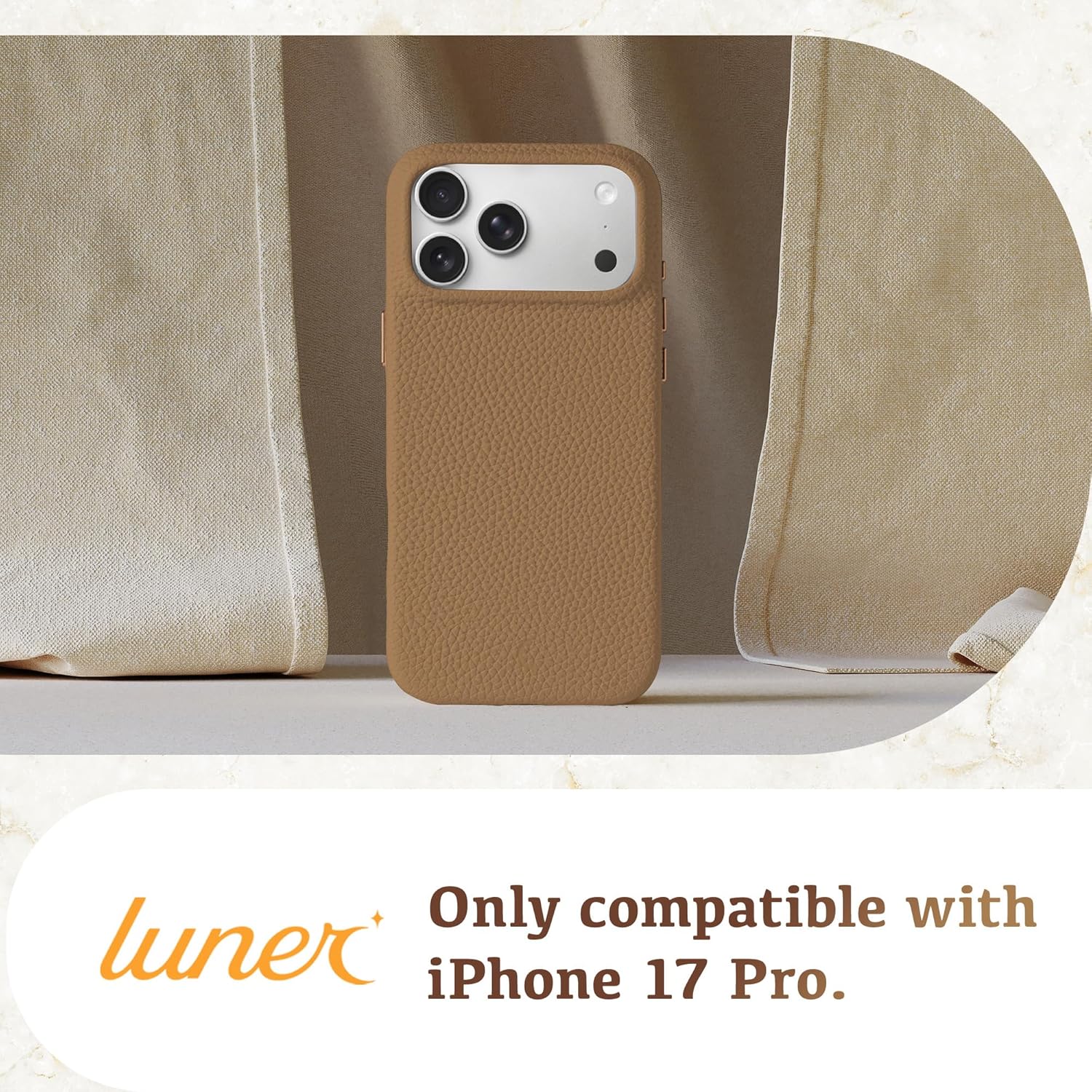 Luner - for iPhone 17 Pro - Premium Vegan Leather Phone Case [Compatible with Magsafe] - Elegant, Style and Eco-Friendly - Light Brown