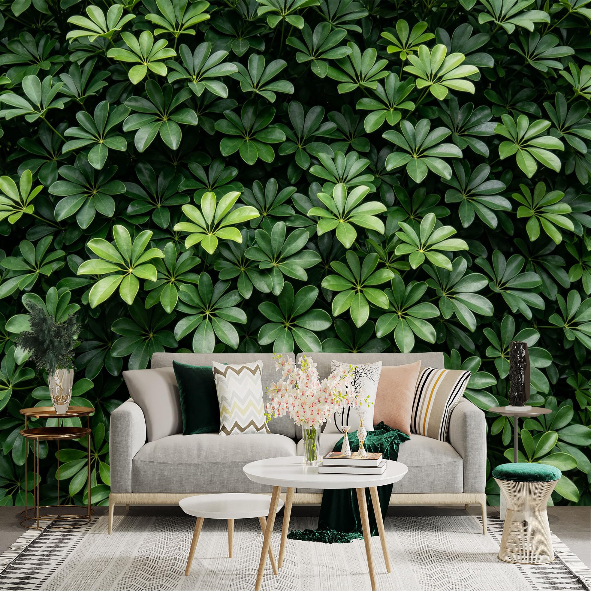 Lnzczhyre Dbh260521590 Custom Size Wall Sticker Mural， Lush Tropical Foliage， Vibrant Green Leaves， Botanical Nature Pattern， Fresh Forest Aesthetic， For Wall Decoration， Peelandstick Wall Decals.