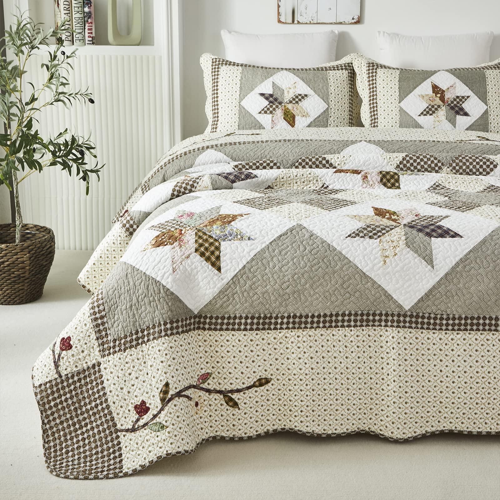 Brandream Luxury Patchwork Quilts Cotton Farmhouse Set