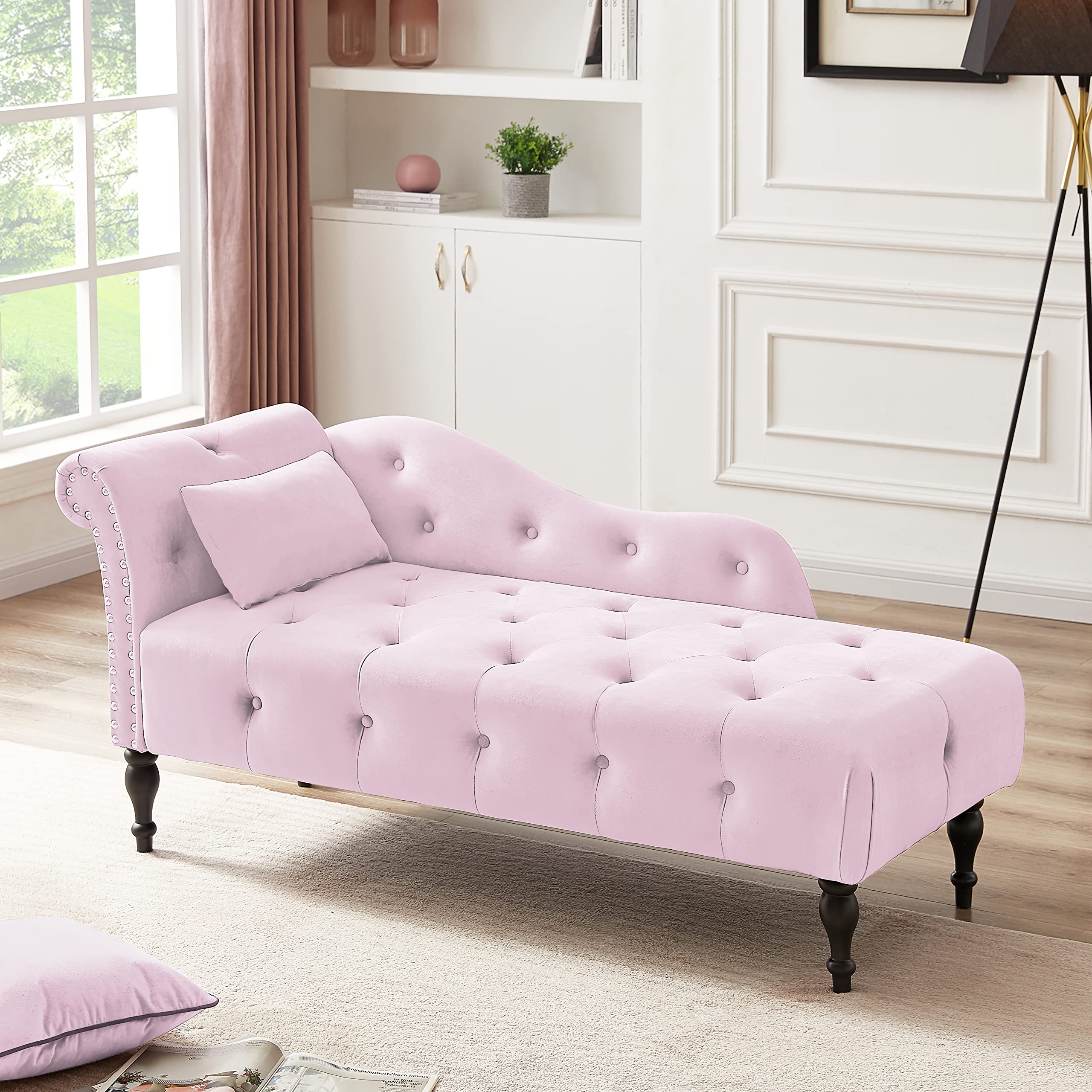 Effortless Shopping Tufted Upholstered Velvet Rolled Arm Chaise Lounges