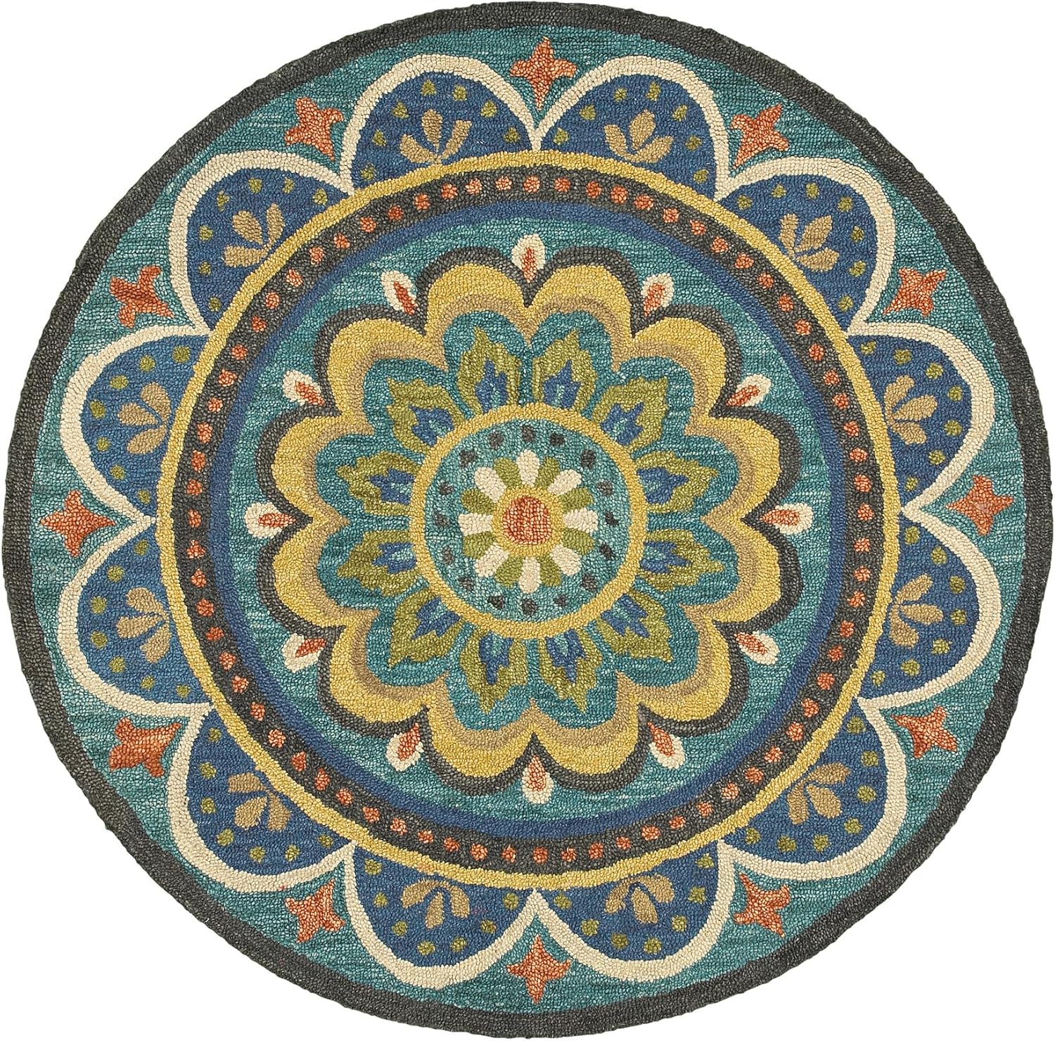 LR Home 6ft Round Indoor Wool Area Rug for Home Decor | Rugs for Living Room, Bedroom, Playroom, Entryway, Office | Hand Woven Modern Farmhouse Large Boho Area Rug for Room Decor | Blue
