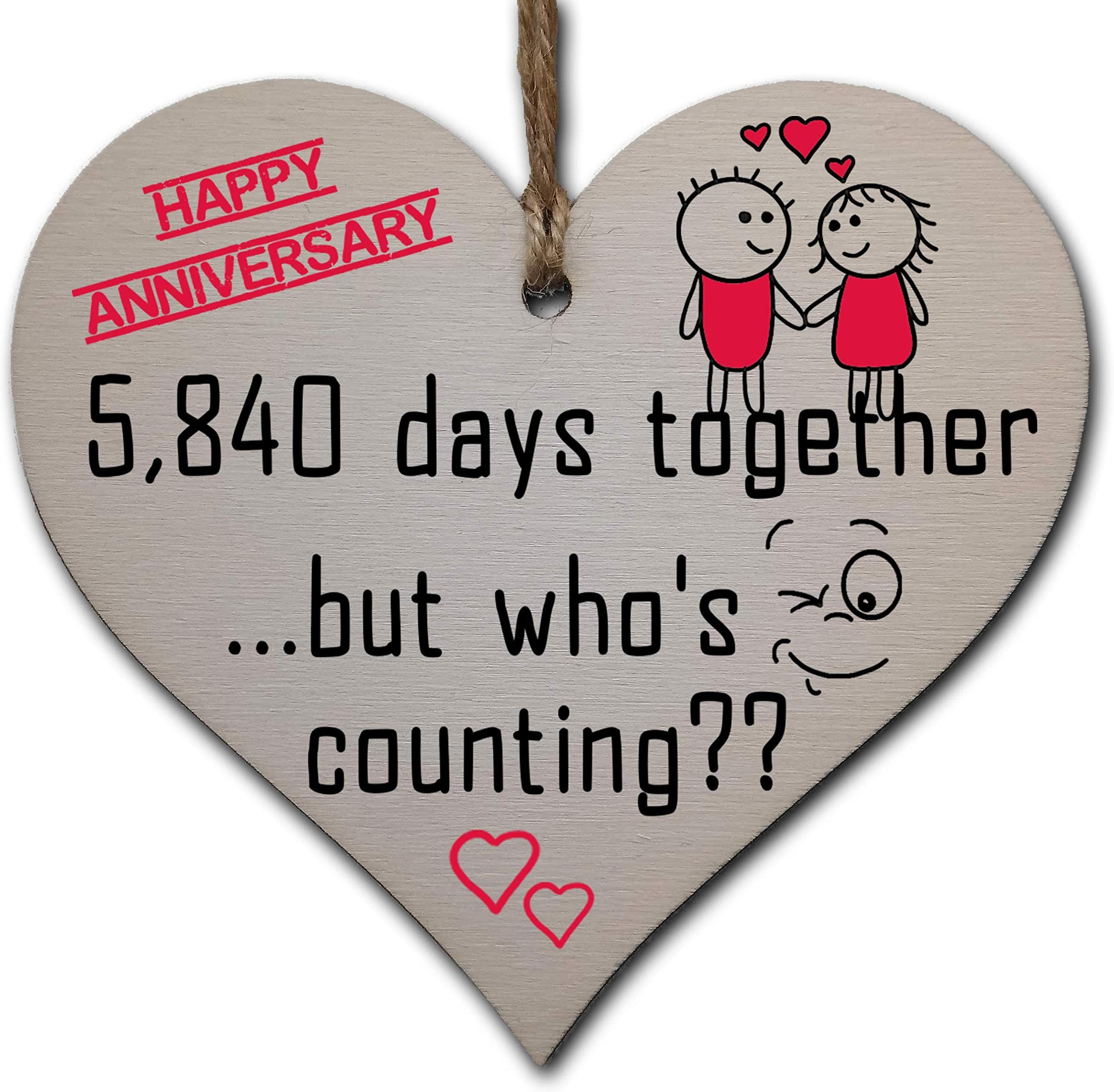 Handmade Wooden Hanging Heart Plaque Gift to Celebrate 16th Wedding Anniversary Husband Wife Someone Special Keepsake