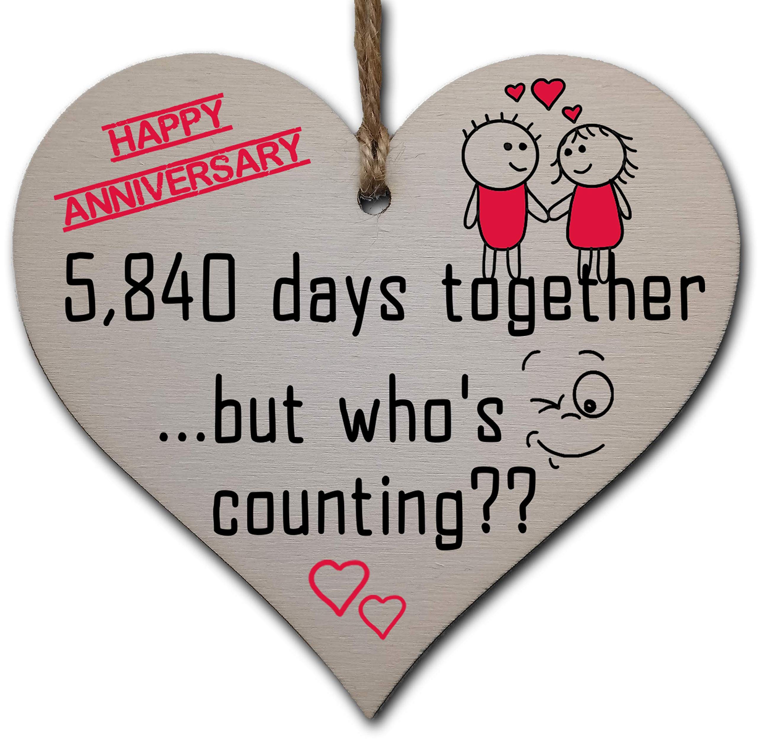 Handmade Wooden Hanging Heart Plaque Gift to Celebrate 16th Wedding Anniversary Husband Wife Someone Special Keepsake