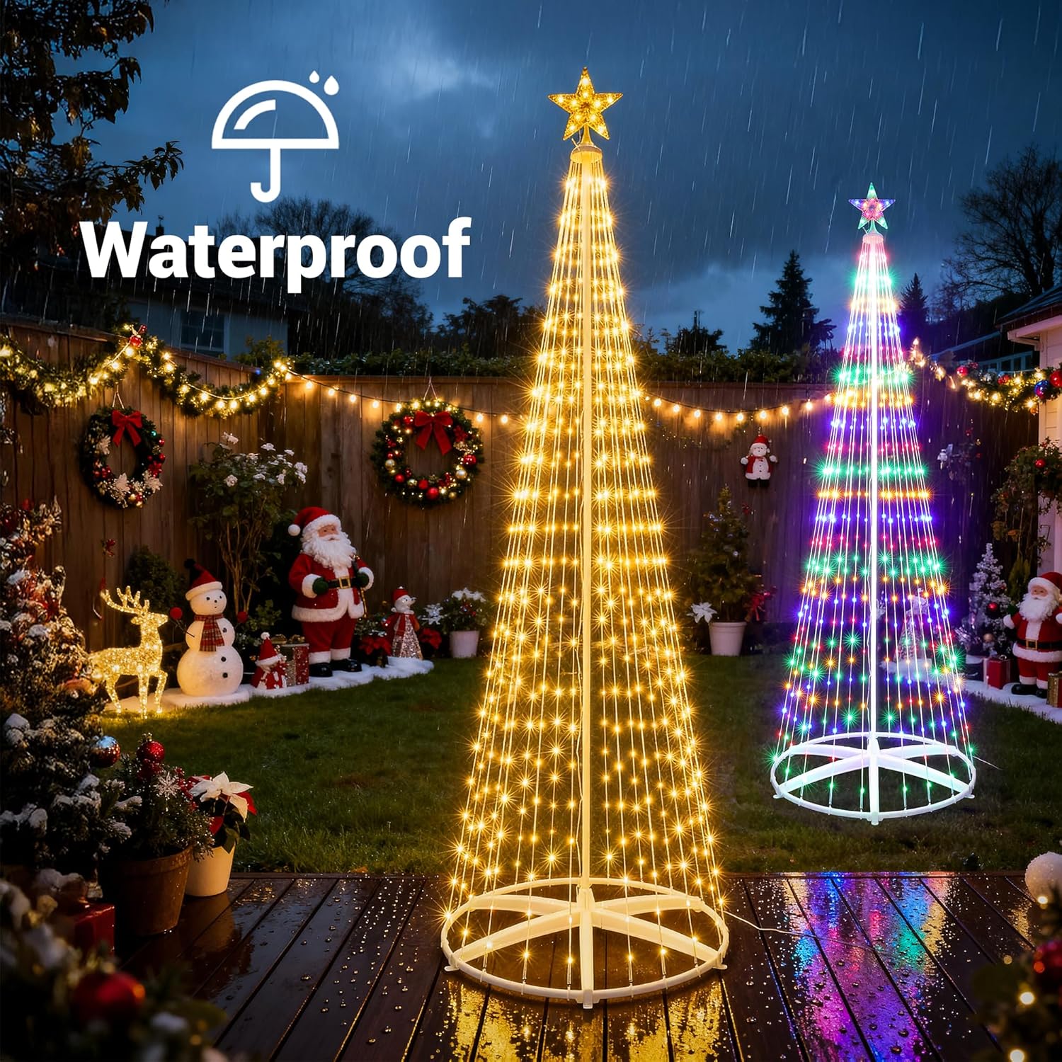 iBaycon Outdoor Christmas Tree, 6.9FT 298 LED Color Changing Christmas Tree Lights with Remote Control, Timer & Waterproof Design for Home Party Christmas Decorations (Warm White to Multicolor) - Image 7