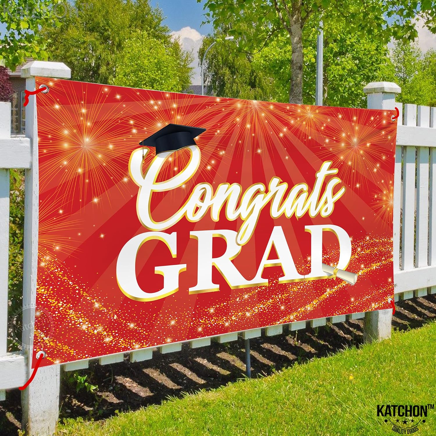KatchOn, Red Congrats Grad Banner - Xtralarge, 72x44 Inch | Red and Gold Congrats Grad Banner for Graduation Party Decorations 2026 | Graduation Decorations 2026