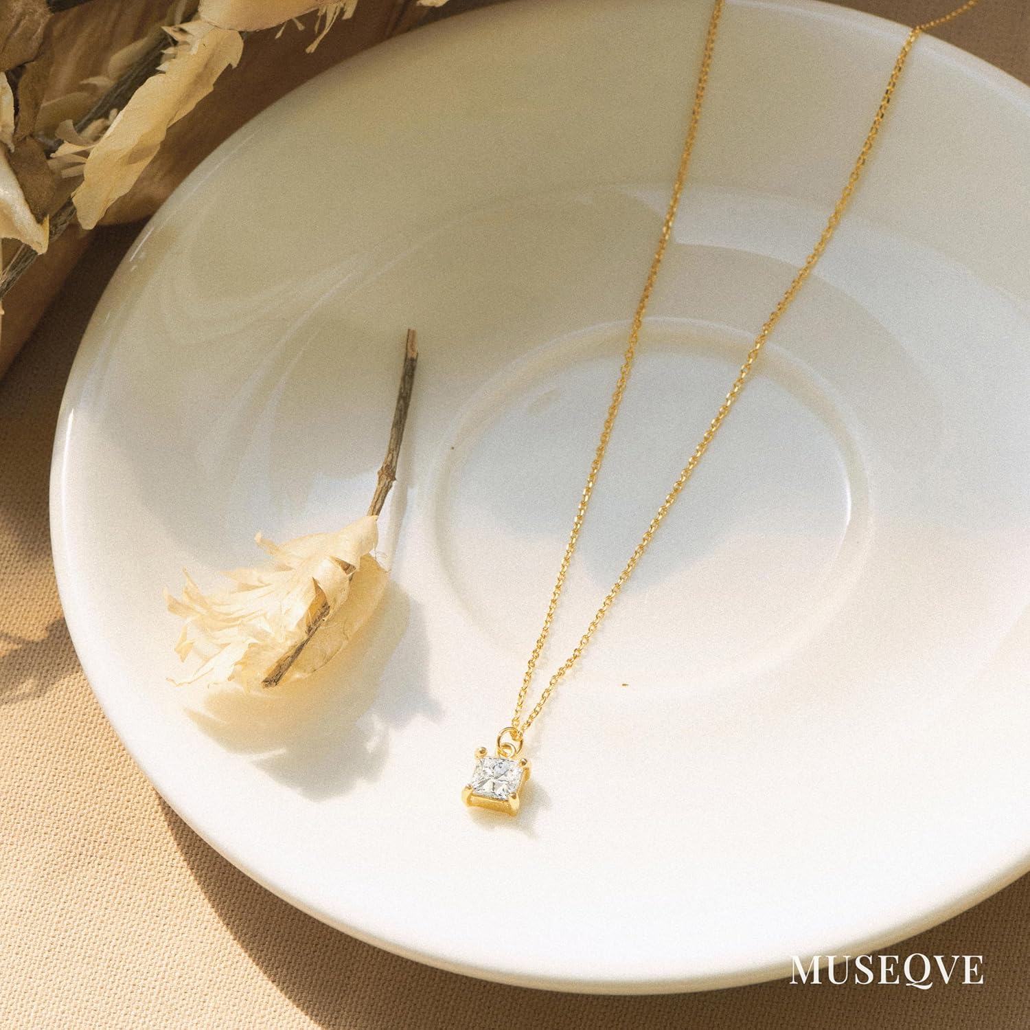 14K Gold Plated CZ Solitaire Necklace for Women • Princess Cut Square Rectangle Rhombus Cubic Zirconia Diamond Pendant Jewelry • Tarnish Free Adjustable Chain [CZN] - Image 6
