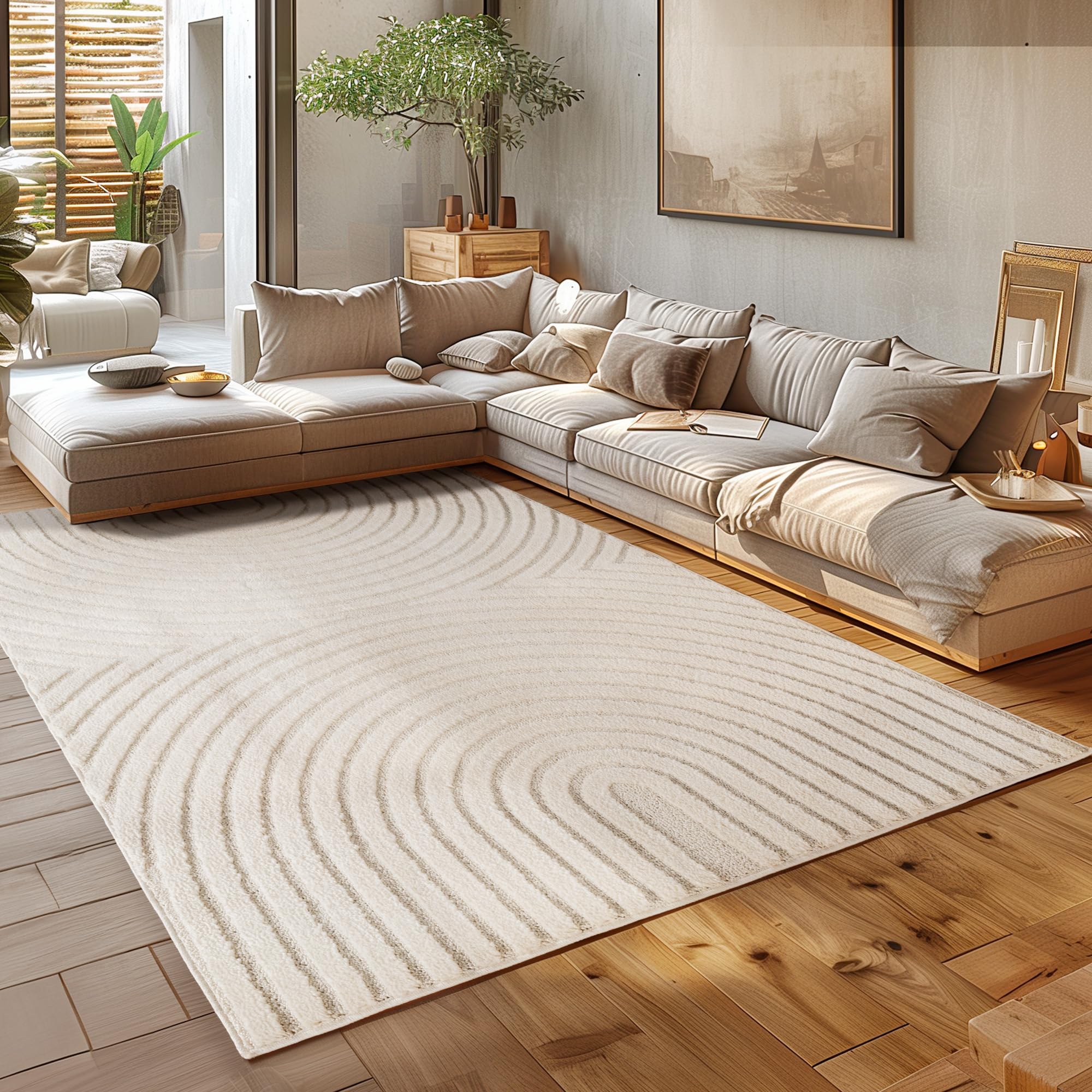 HomebyHome Wohnzimmer Teppich Hochflor Skandi Boho Design Hoch-Tief Effekt Weicher Shaggy Langflor Flauschig Pflegeleicht Modern für beistelltisch