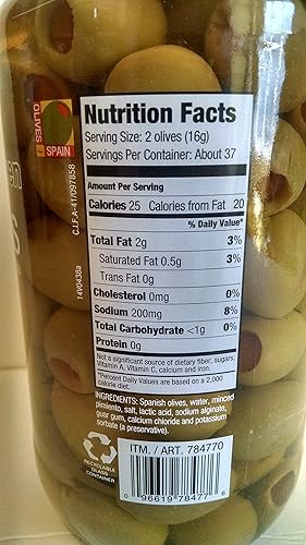 Miniatura 2 de Kirkland Signature Aceitunas Reina Española Rellenas de Pimiento 21 Oz Peso Neto Escurrido.