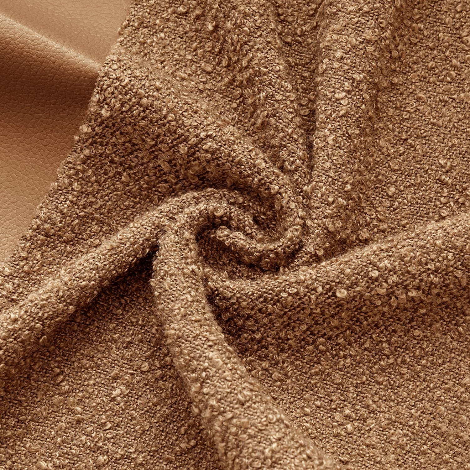 MIULEE Boucle Throw Pillow Covers 20x20 Inch Set of 2 Brown Faux Leather Textured Decorative Pillow Cases Boho Farmhouse Accents Cushion Covers for Couch Bed Livingroom Home Decor - Image 3