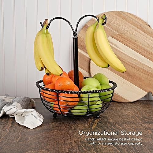 Miniatura 3 de Gourmet Basics by Mikasa 5153169 Cesta de frutas de metal con doble gancho para plátano, color negro antiguo