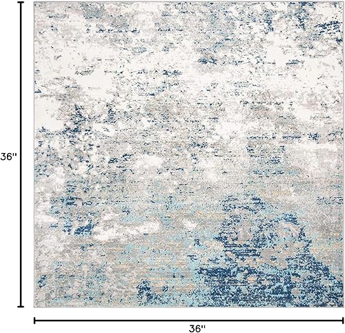 Miniatura 141 de SAFAVIEH Brentwood Collection - Alfombra de área de 9 x 12 pies, gris claro y azul, diseño abstracto moderno, no desprende pelusa y de fácil azul
