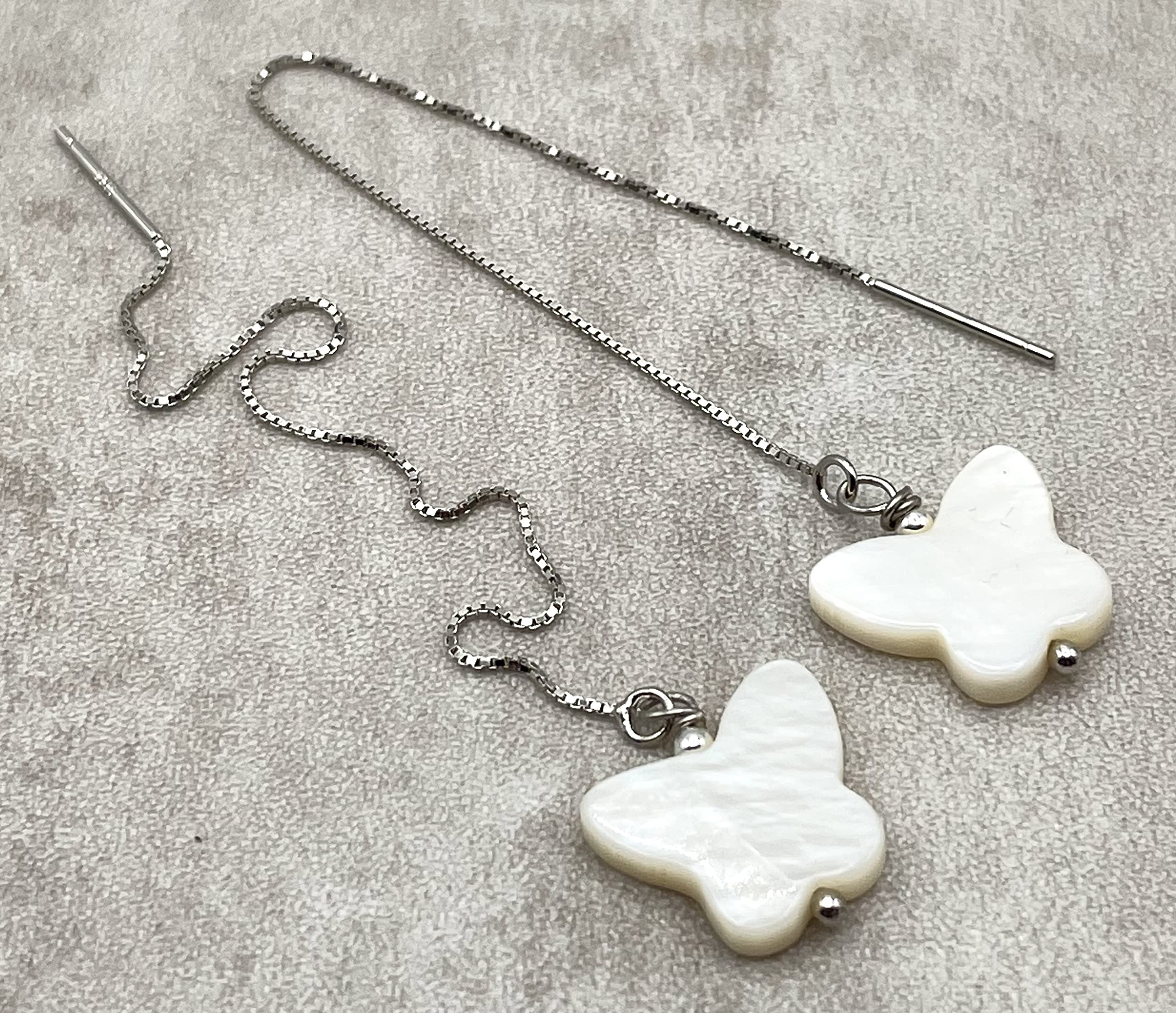 Pendientes de Mariposas Blancas de Nacar, Plata 925, Joyas Artesanales Minimalistas, Piedras Naturales, Regalo para Mujer