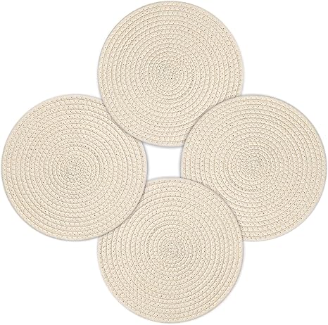 Hausattire Jute gevlochten placemats 35 cm rond - natuurlijke, boerderij omkeerbare geweven matten voor keuken en eettafel (set van 4