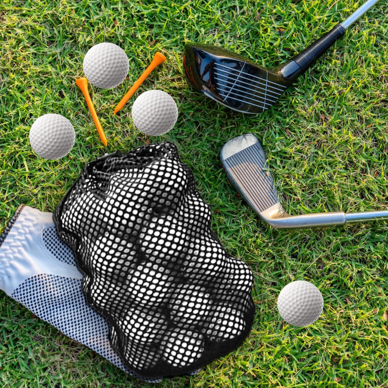 Netztasche für Golfbälle, groß, mit Kordelzug, mit Nylonseil, Kordelverschluss, Ballsammlerzubehör für Golfball, Tennis, Golfplätze, Shcool, Training, Schwarz , Modern und einfach