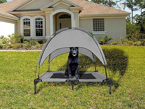 Miniatura 6 de Cama elevada para perros de 35 pulgadas con toldo, cama mediana impermeable y transpirable con tienda de campaña de sombra extraíble para