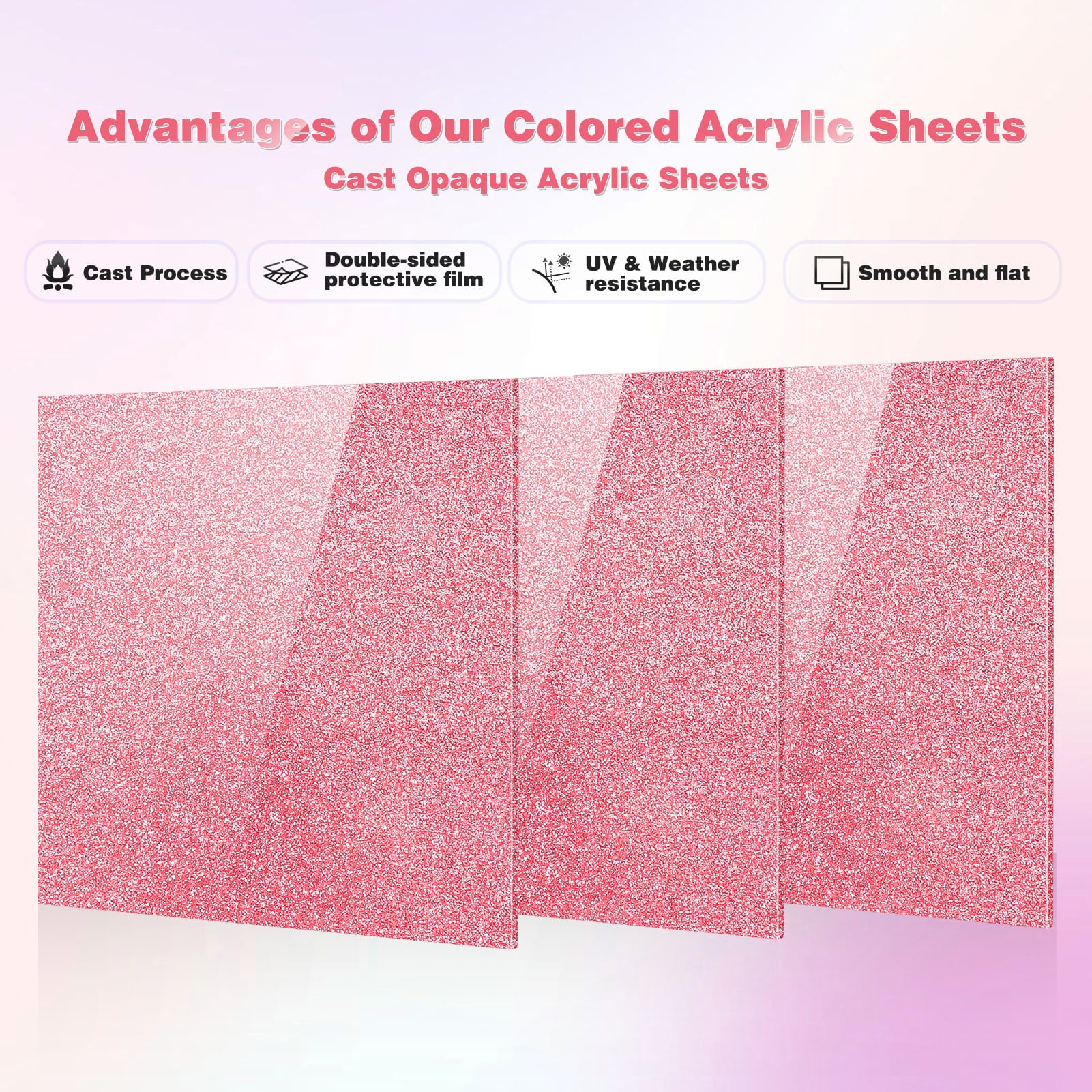 Pink Glitter Acrylic Sheets - 3 Pack for Laser Cutting -3
