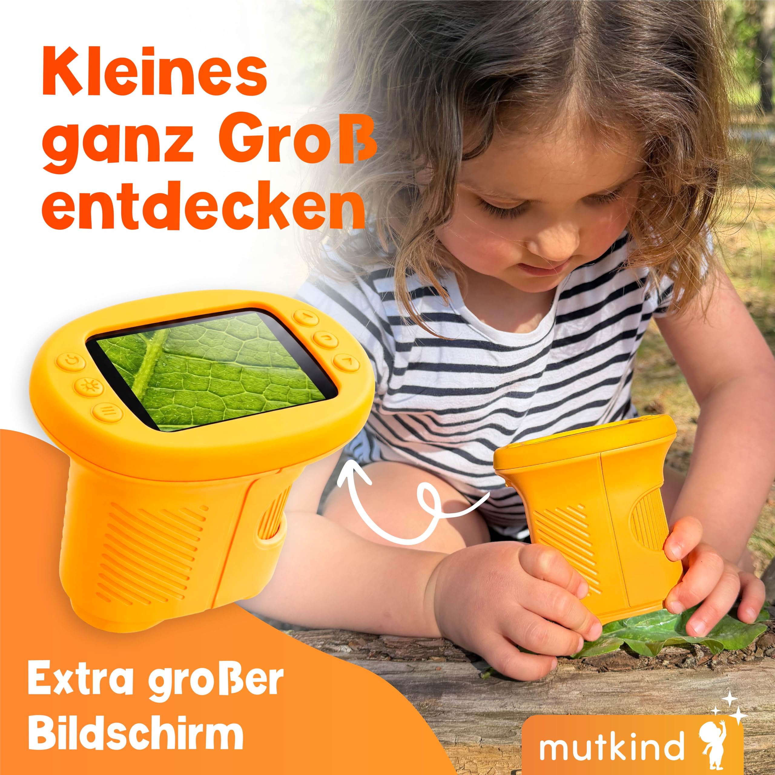 Mutkind® Digitales Mikroskop für Kinder [1000X Vergrößerung & Fotofunktion] - Tragbares Taschenmikroskop für Garten, Wald & Experimente - Kinder Mikroskop Spielzeug [HD-Bildschirm & 150+ Stickern]