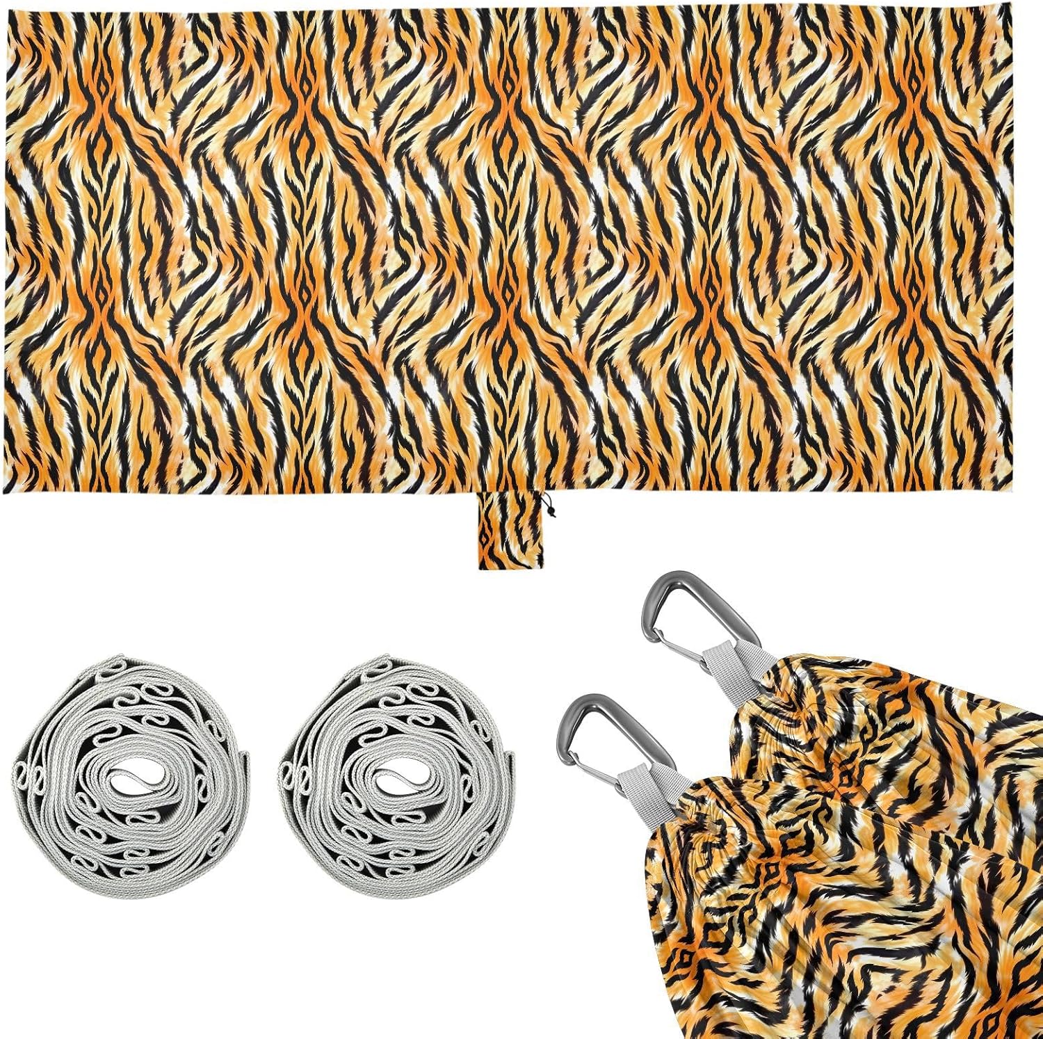 ALAZA Tiger Prints Camping Hammocks Single or 2 Person 500 lbs Portable Parachute Travel Hammock w/Tree Straps for Hiking Backpacking Indoor Outdoor