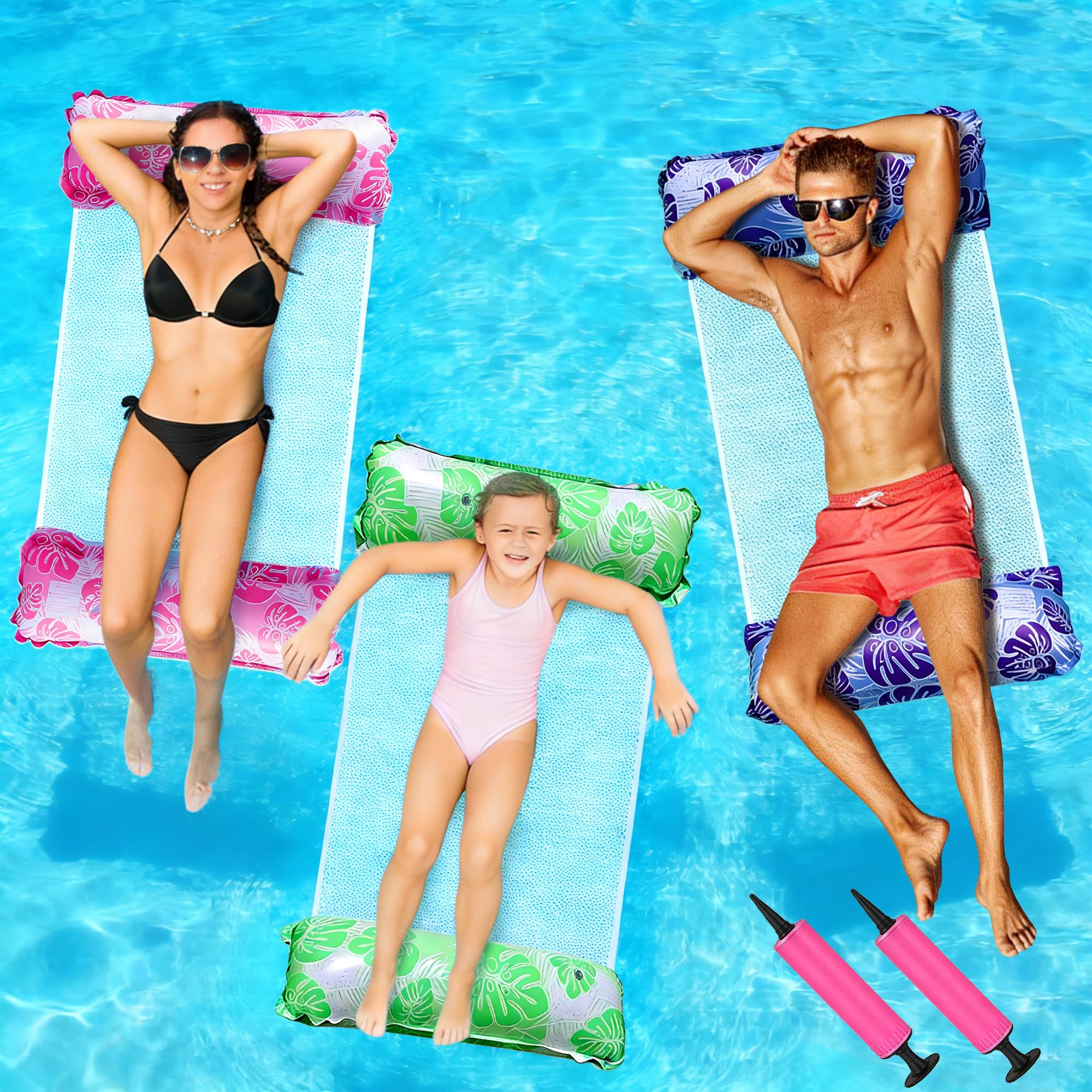 Swimming Pool Float Water Hammock Set, with 2 Air Pump, 5-in-1 Inflatable Lounger Floating Chair Beds, Relaxing Water Toys for Adult Kid, Tanning, Lake & Party