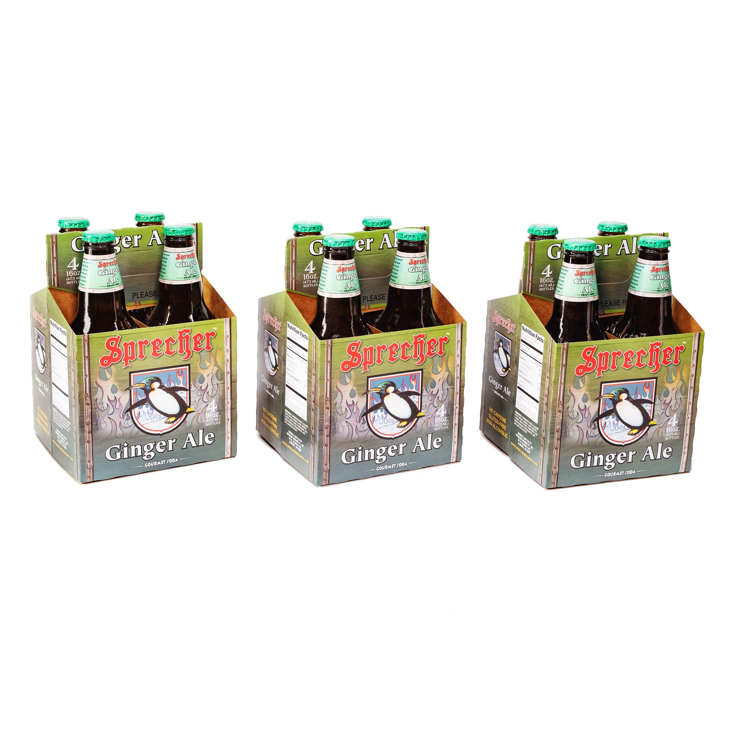 SprecherGinger Ale – Handcrafted Fire-Brewed Craft Soda Ginger Ale with Real Wisconsin Honey, Gourmet Soft Drink, 16oz Glass Bottles (12 Pack)