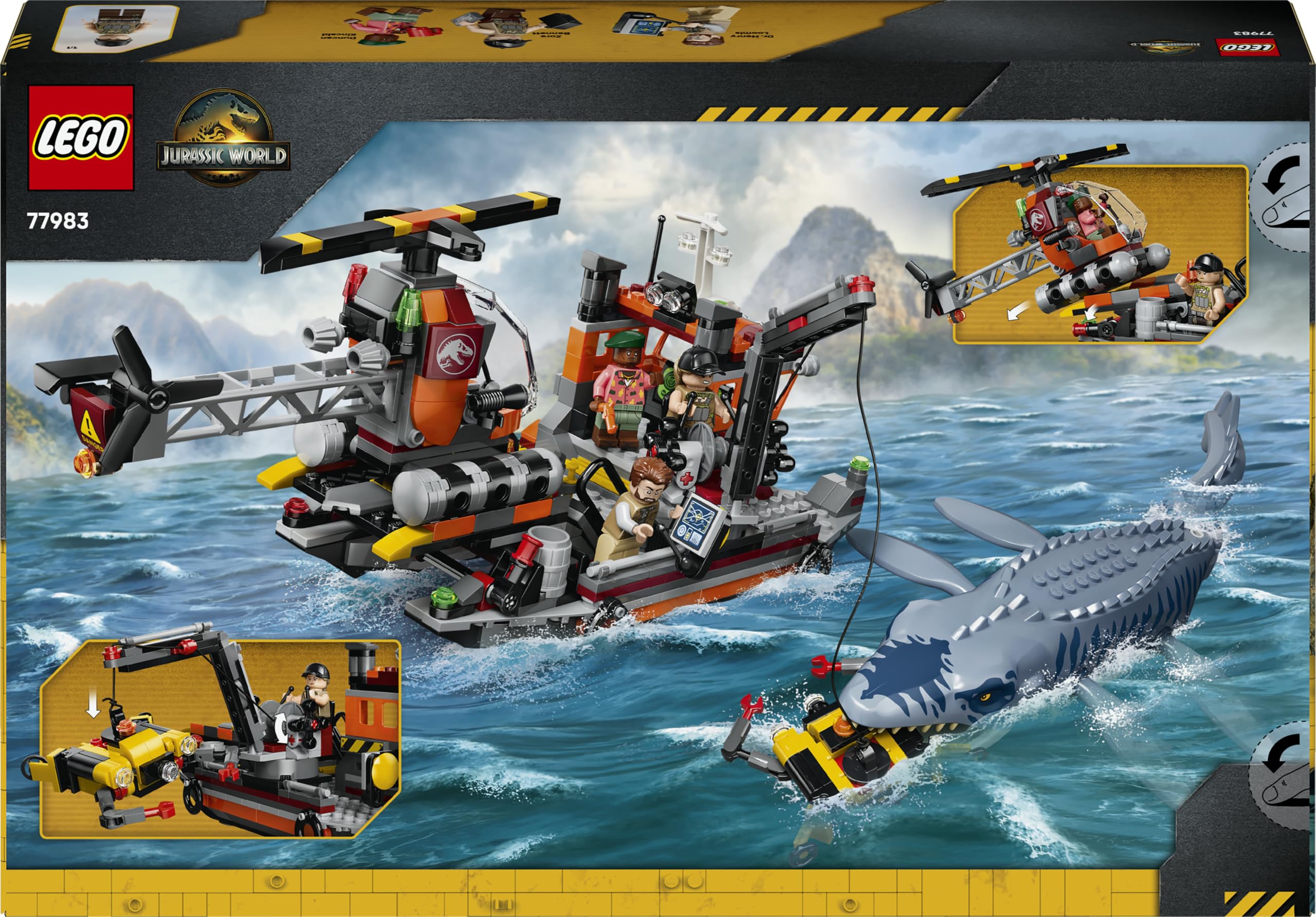 LEGO Jurassic World Mosasaurier-Angriff auf das Boot - Bauspielzeug - Spielset für Rollenspiele mit 3 Minifiguren und Einer Dino-Figur - Geschenkidee für Kinder ab 7 Jahren - 77983