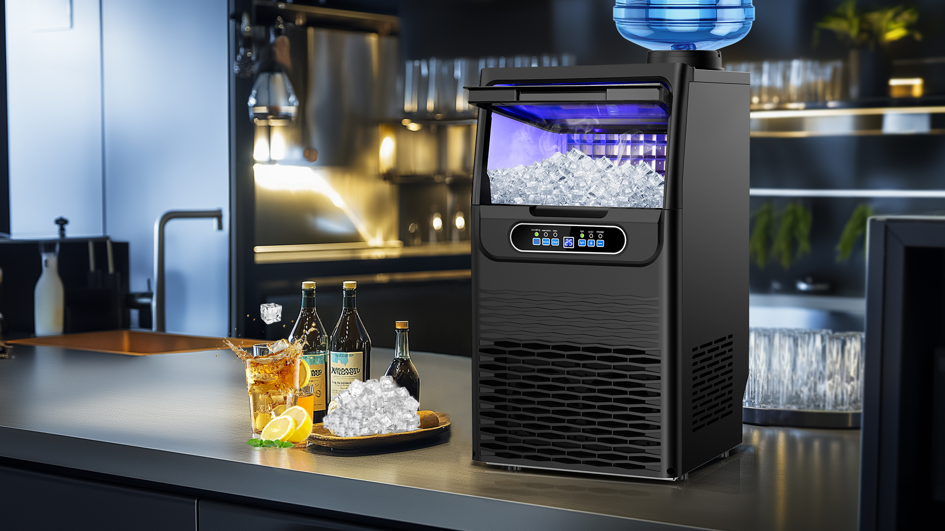 Image of Commercial Ice Maker Machine 100 Lbs /24H, 36 Ice Cubes in 9-15 Mins, Dual Water Inlet Options, 20Lbs Storage Bin Stainless Steel Under Counter /Freestanding Ice Machine for Home, Party, Office