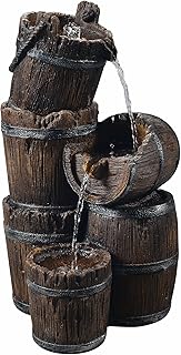 Peaktop Vintage Barrel 3 Tiered Floor Waterfall Fountain with Pump for Outdoor Patio Garden Backyard Decking, 28 Inch Heig...