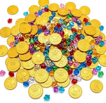 100Pcs Pirate Gold Coins, Pirate Treasure Hunt Kit, Pirate Coins, Gems