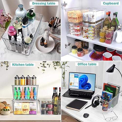 Miniatura 7 de YAN & HIN Juego de 8 contenedores de almacenamiento grandes transparentes con tapas, apilables, transparentes, con asas, contenedores de plástico