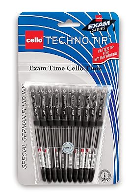 Cello Technotip Ball Pen Set (Pack of 10 pens - Black) | Lightweight ball pens for pressure free & fine writing | Exam p