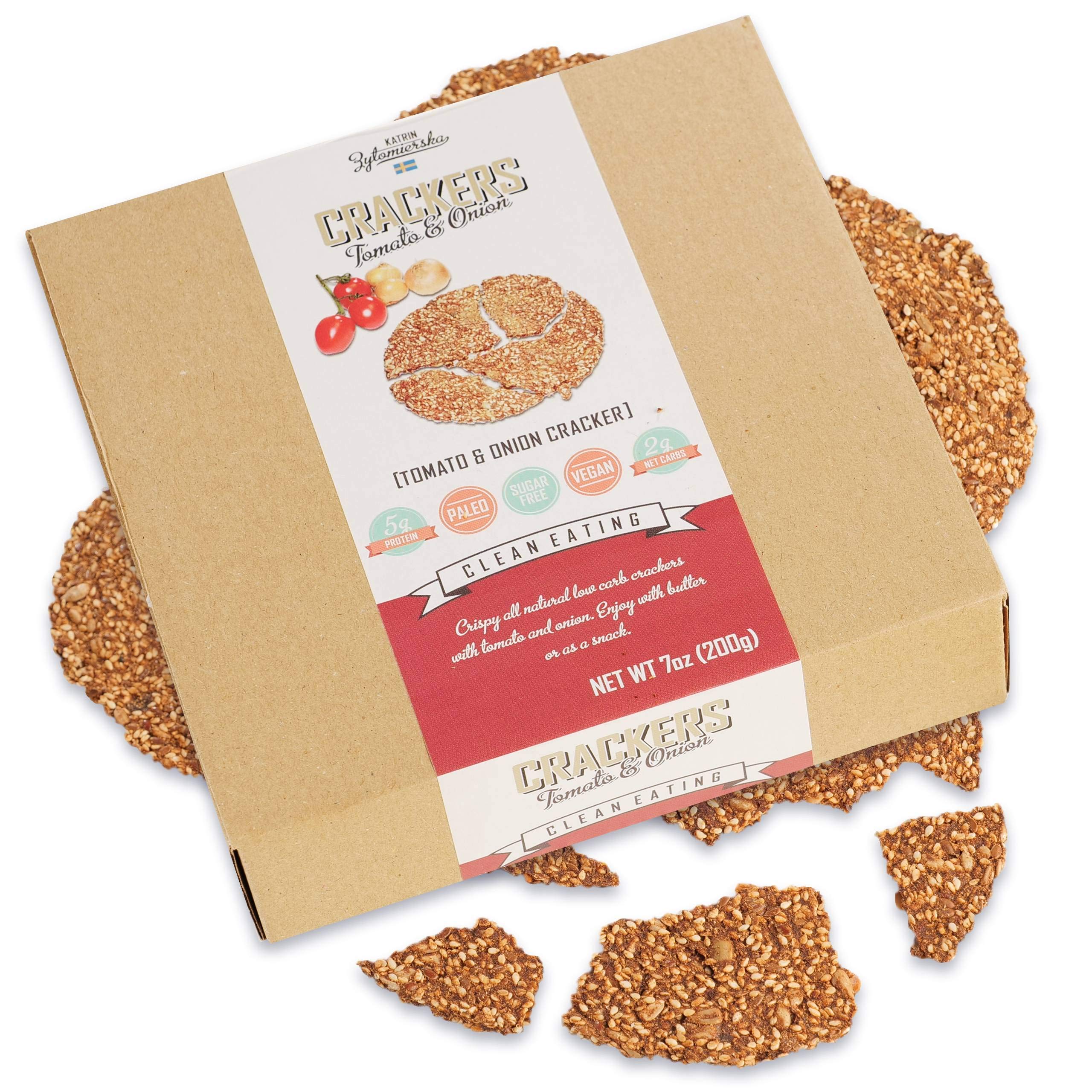KZ Clean Eating - Tomato & Onion Cracker - 200g (7oz) - Keto - Low Carb Vegan Gluten Free Non GMO Swedish