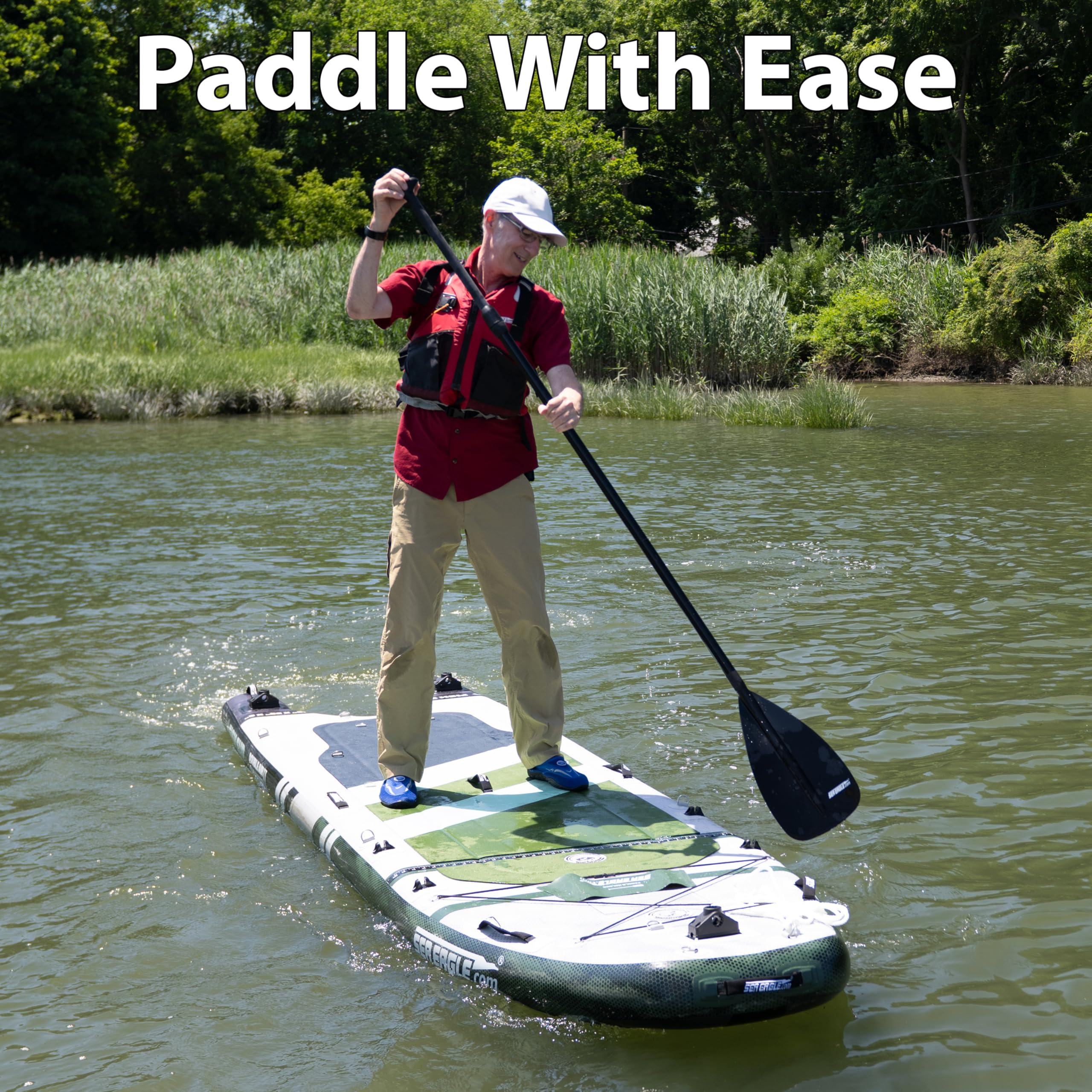 Sea Eagle FS1210 12’10” Inflatable FishSUP Fishing Stand-Up Paddleboard w/Paddle, Pump, Slide in Skeg and Backpack - Sit, Stand, Fish, Motor, or Troll (Start Up Package)