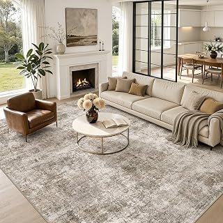 Nakagishi 10X12 Abstract Washable Area Rugs for Living Room-Brown