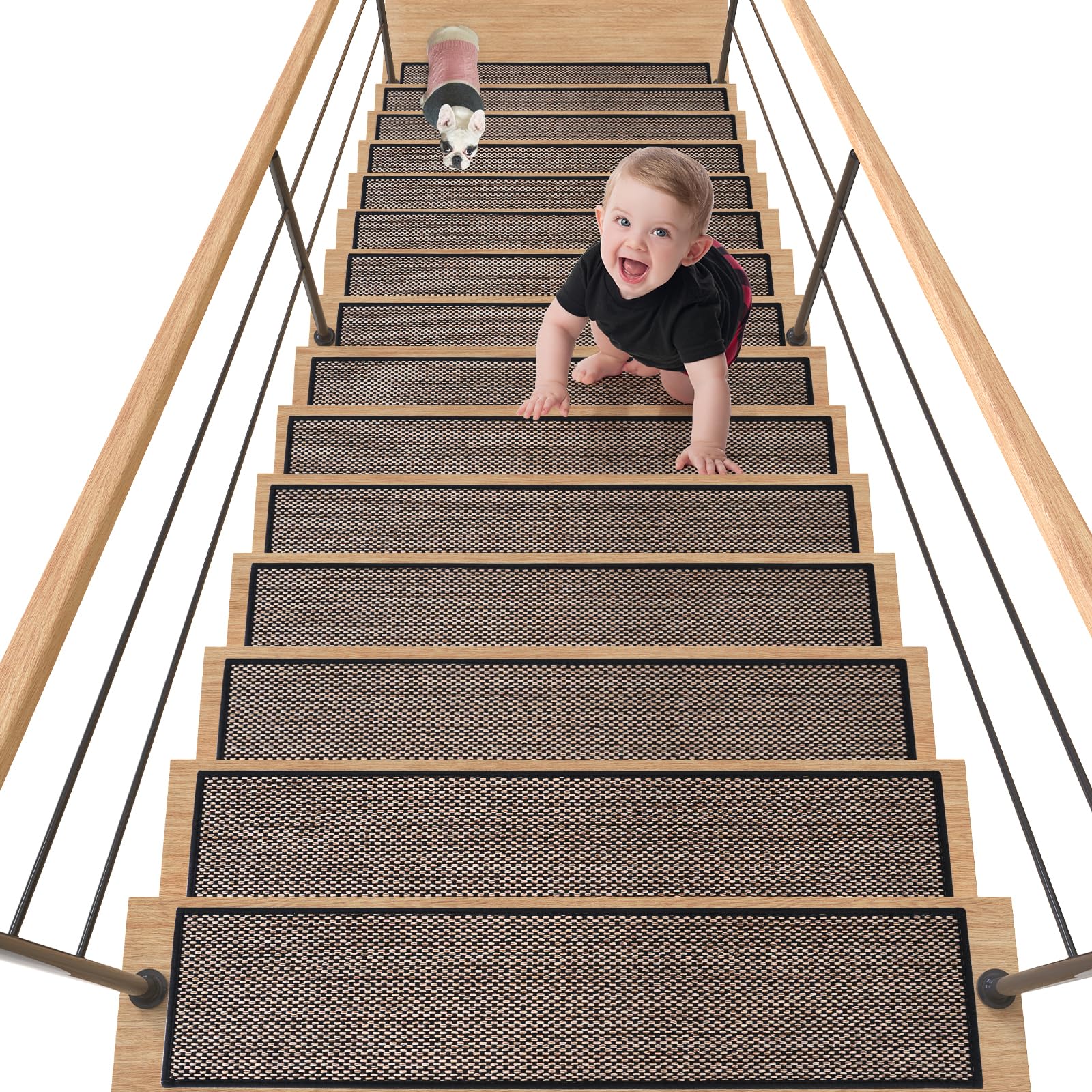30X8 Inch Stair Mat, 15 Pack Comfortable Stair Treads for Wooden Steps, Non-Slip Stair Runner with Rubber Backing for Elderly, Children and Dogs (