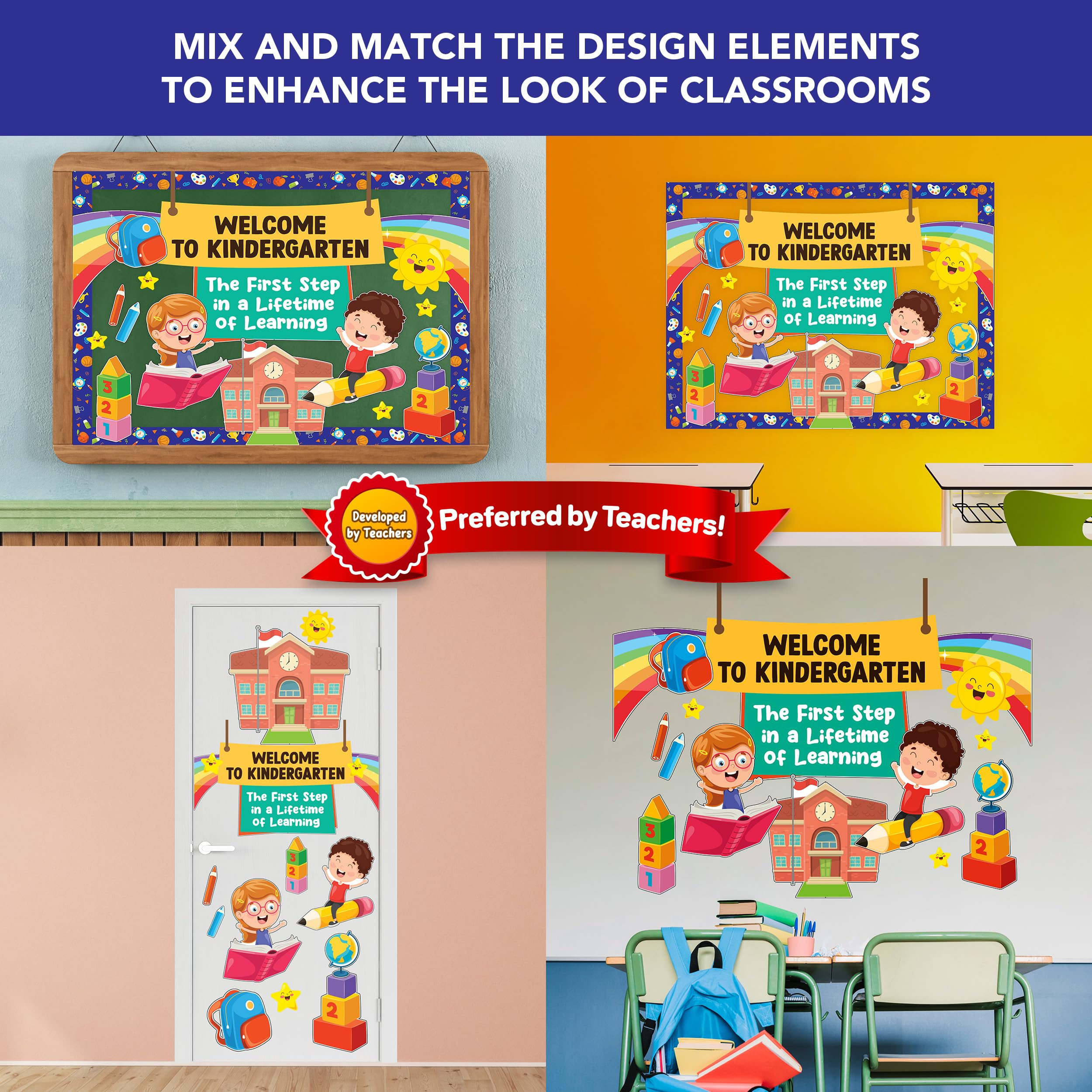 Decorably Pinnwand-Set „Welcome To Kindergarten“ – 49-teilig Mit Bordüren, Für Klassenzimmer & Heimschule